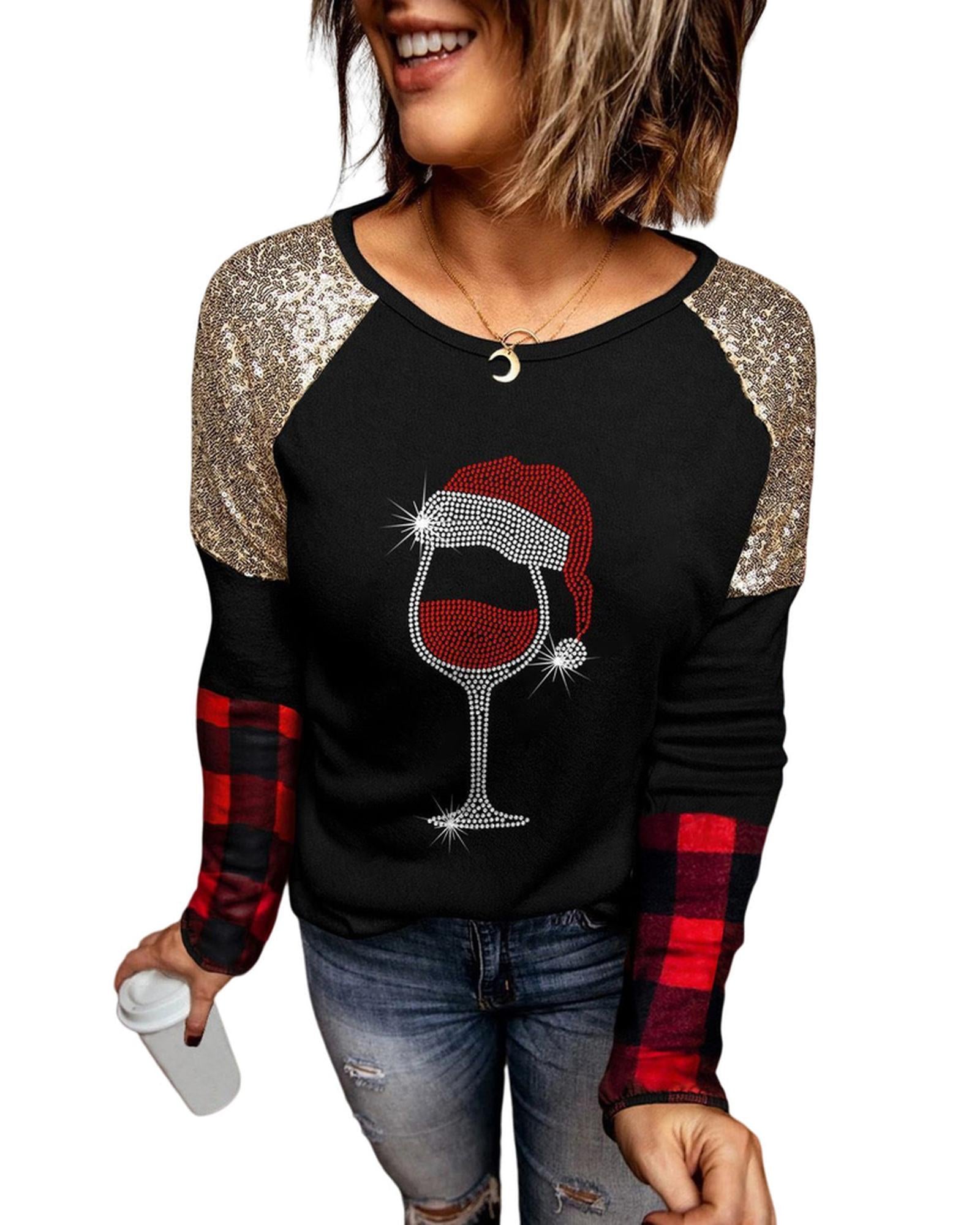 Azura Exchange Glass Print Sequin Plaid Patchwork Top - L