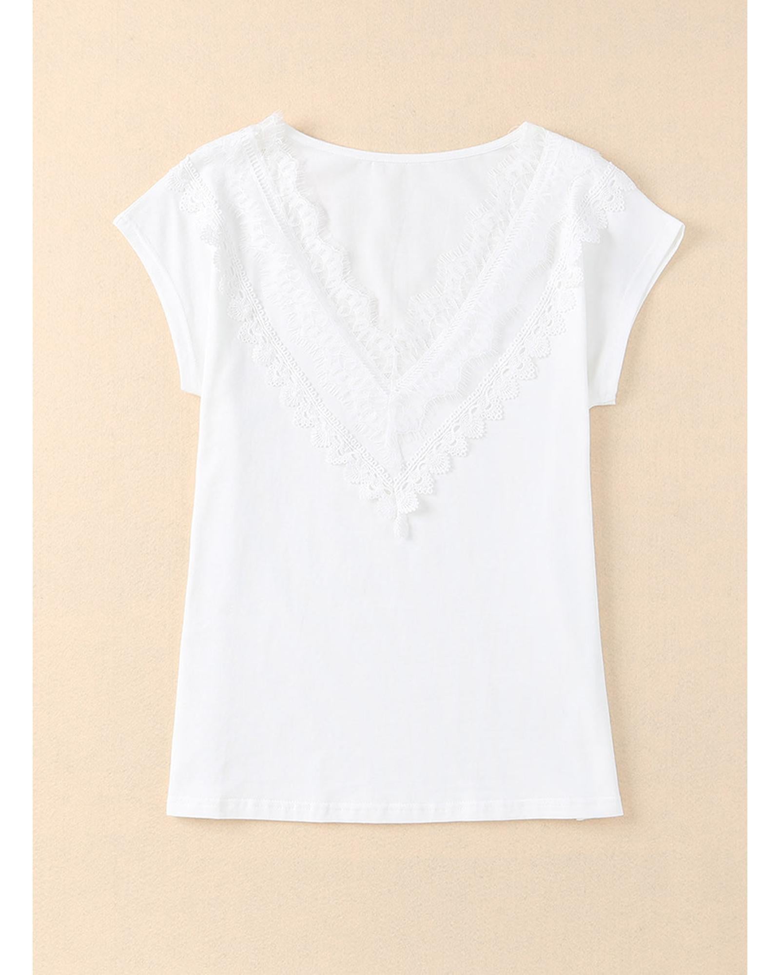 Azura Exchange Eyelash Lace Trim V Neck Top - L