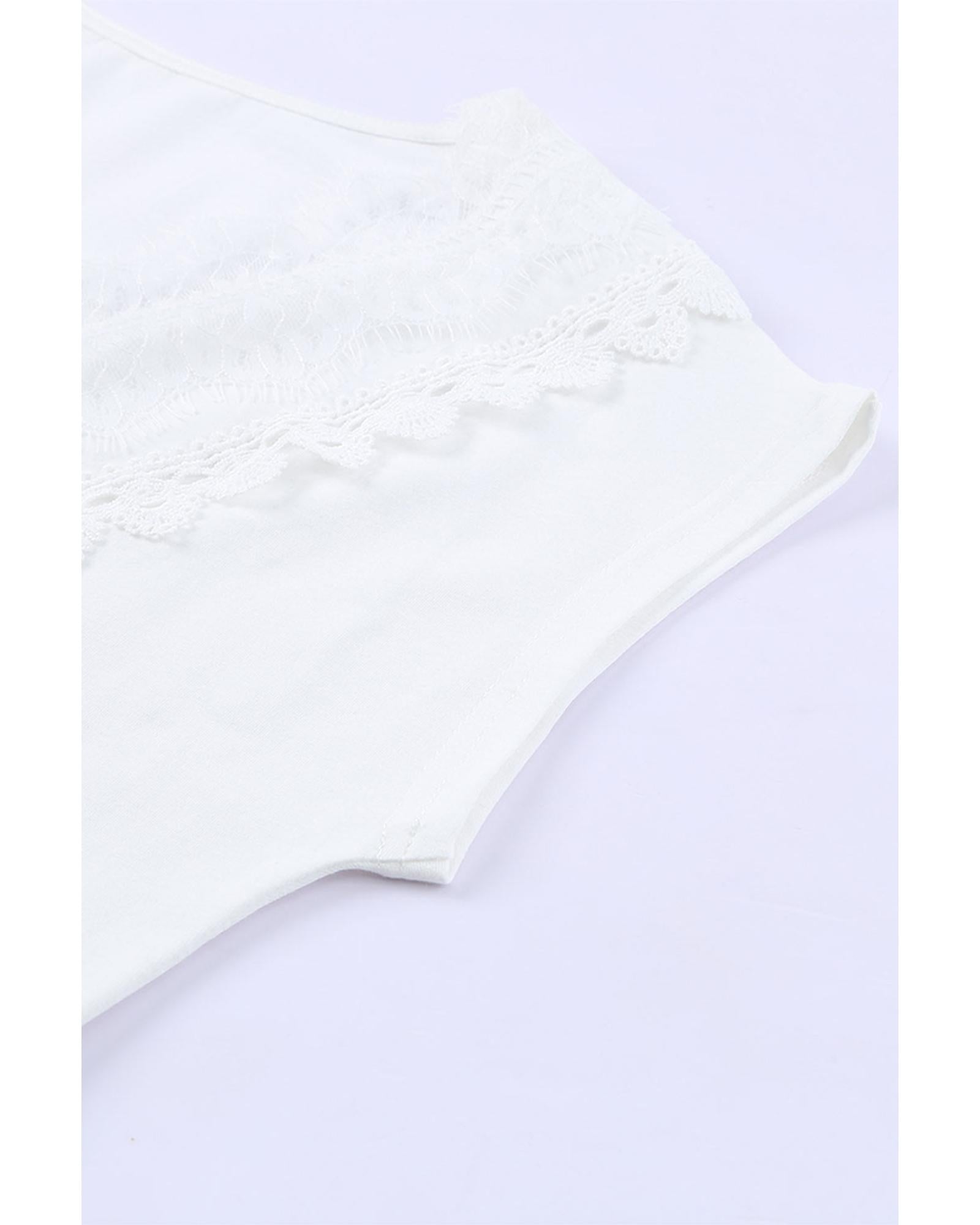 Azura Exchange Eyelash Lace Trim V Neck Top - L