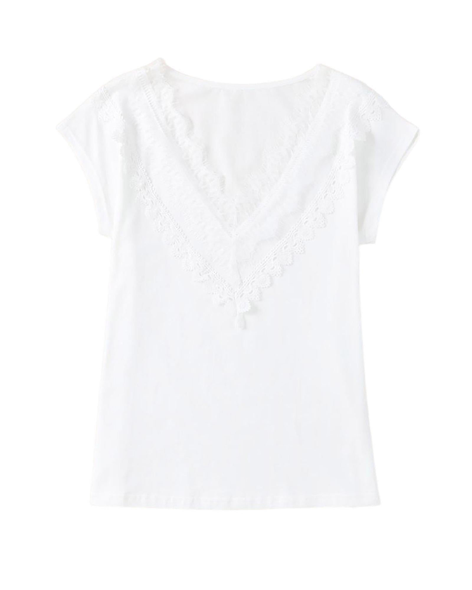 Azura Exchange Eyelash Lace Trim V Neck Top - L