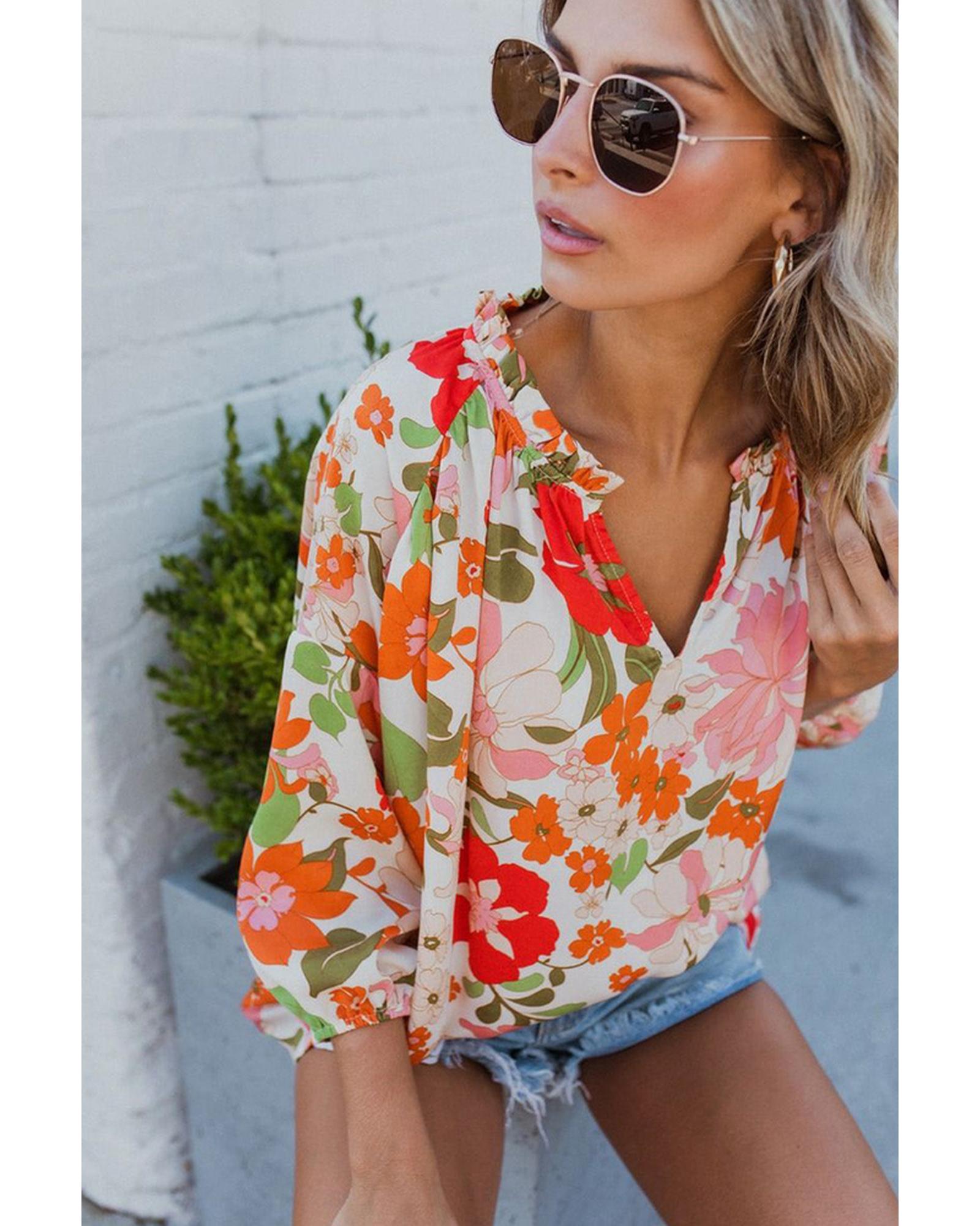 Azura Exchange Frill Trim Puff Sleeve Blouse - M