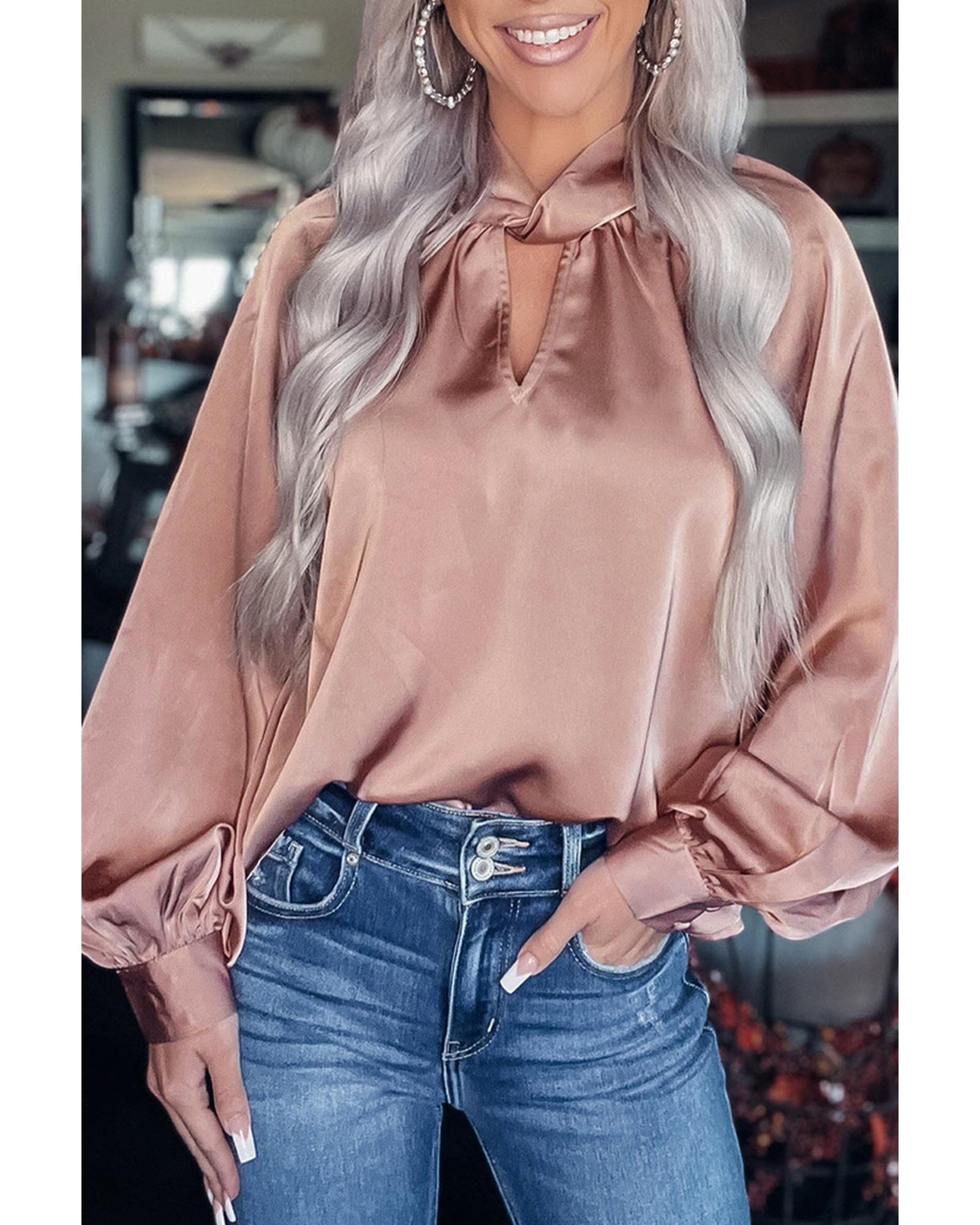 Azura Exchange High Neck Puff Sleeve Satin Blouse - M