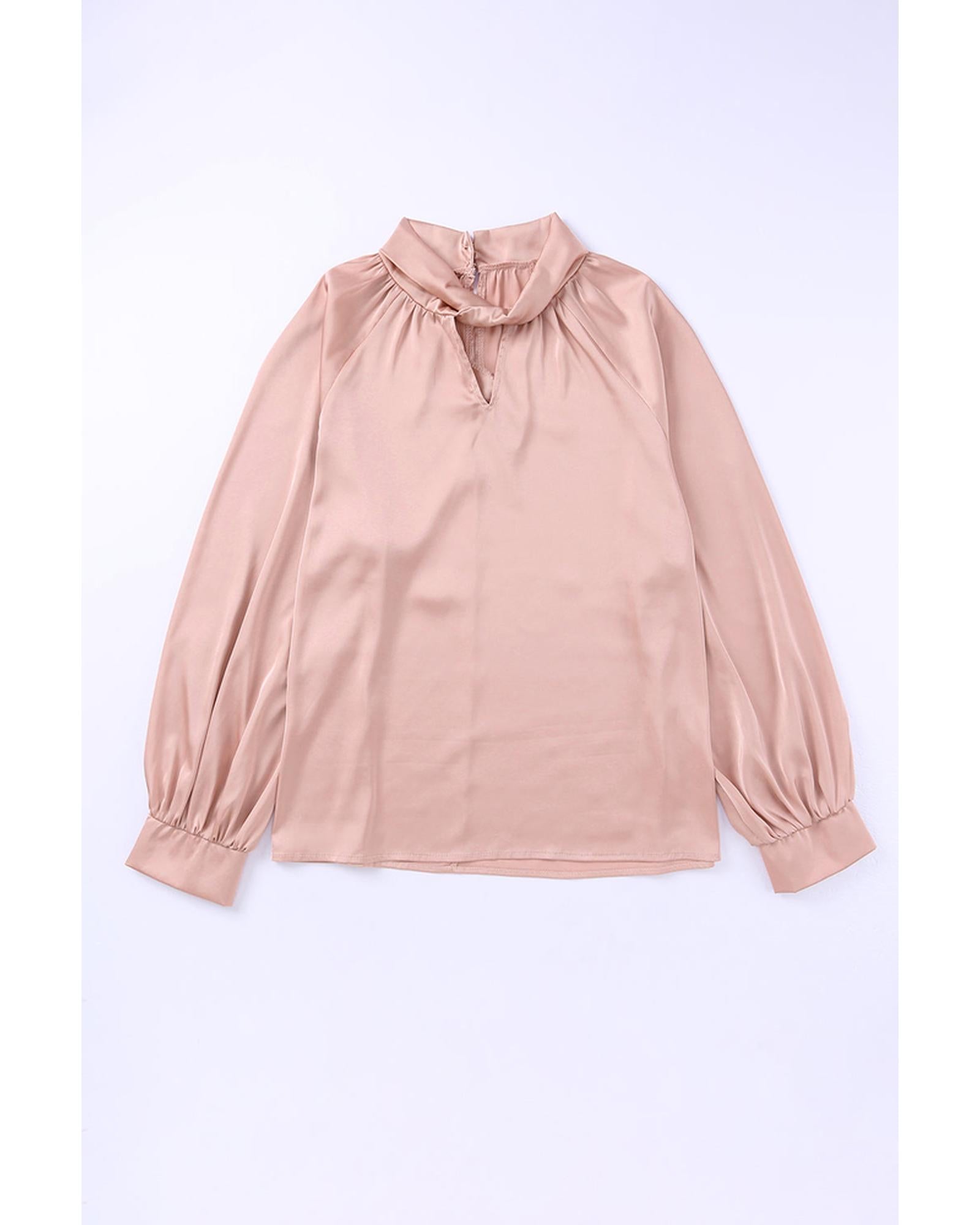 Azura Exchange High Neck Puff Sleeve Satin Blouse - M