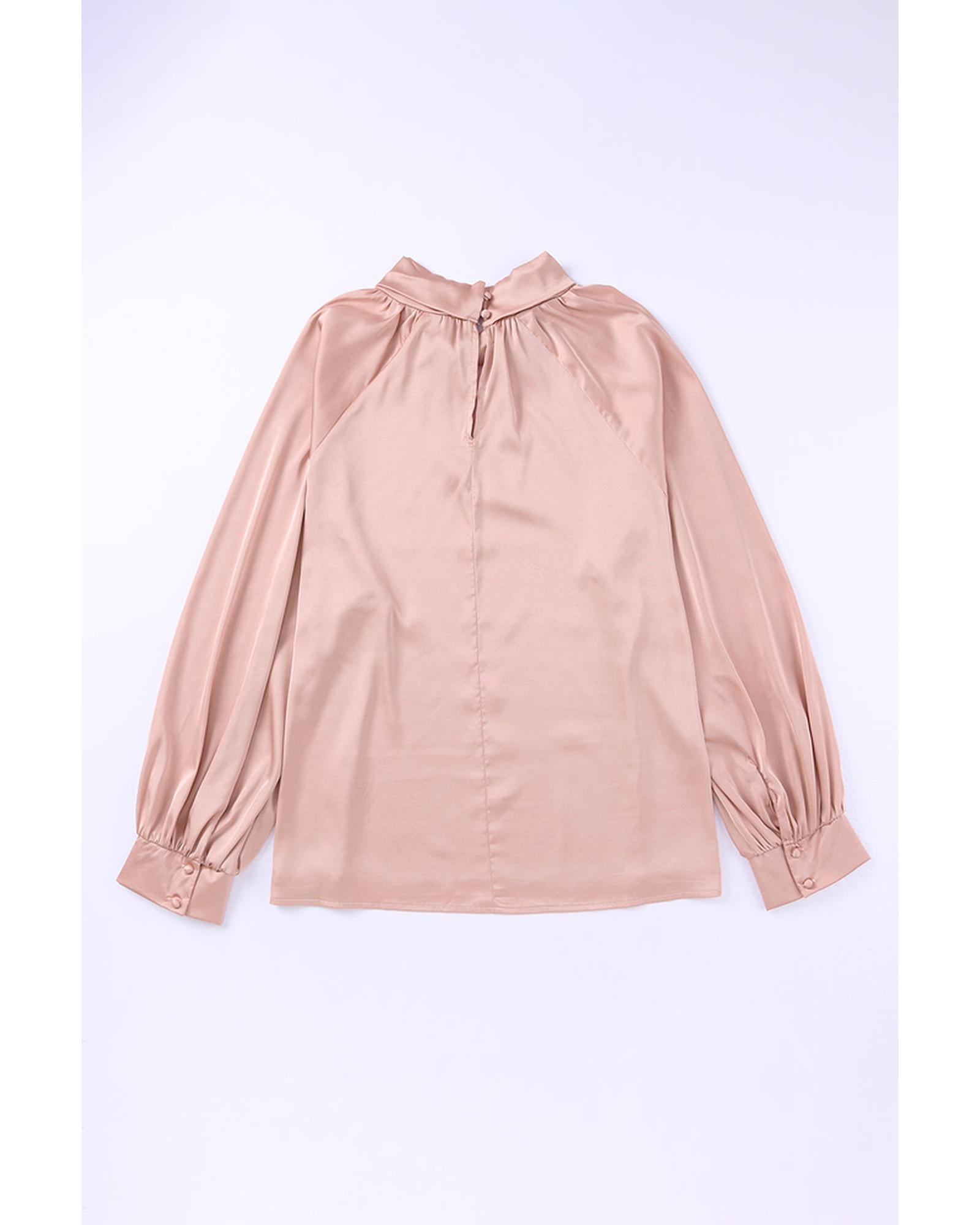 Azura Exchange High Neck Puff Sleeve Satin Blouse - M