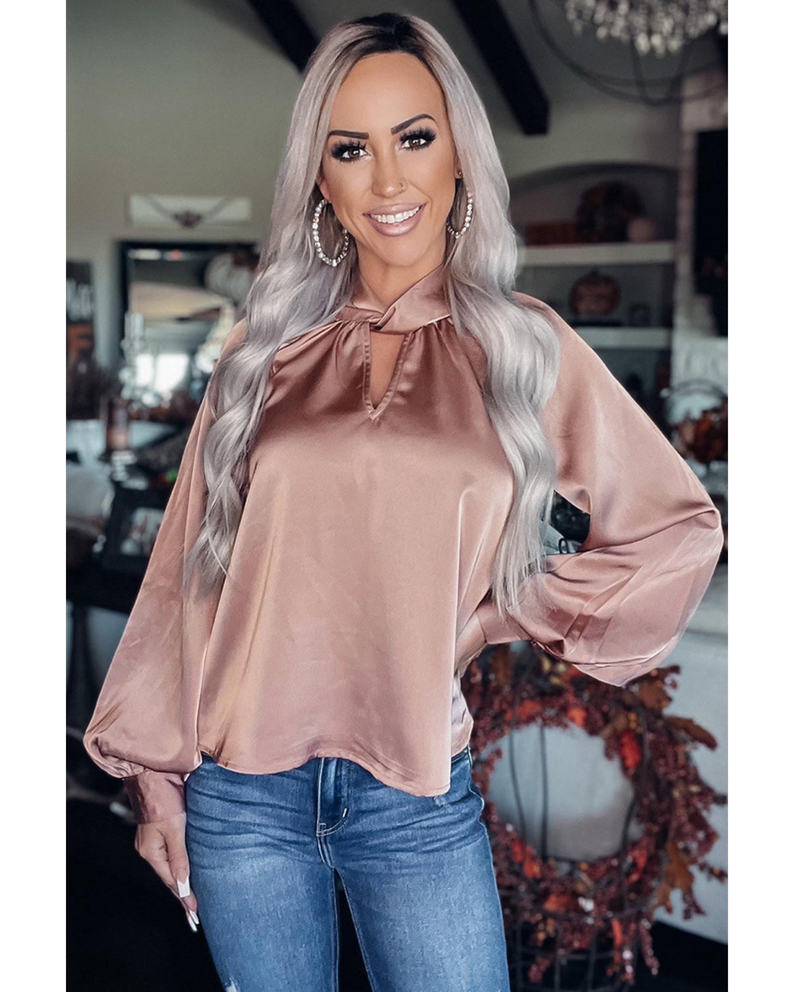 Azura Exchange High Neck Puff Sleeve Satin Blouse - M