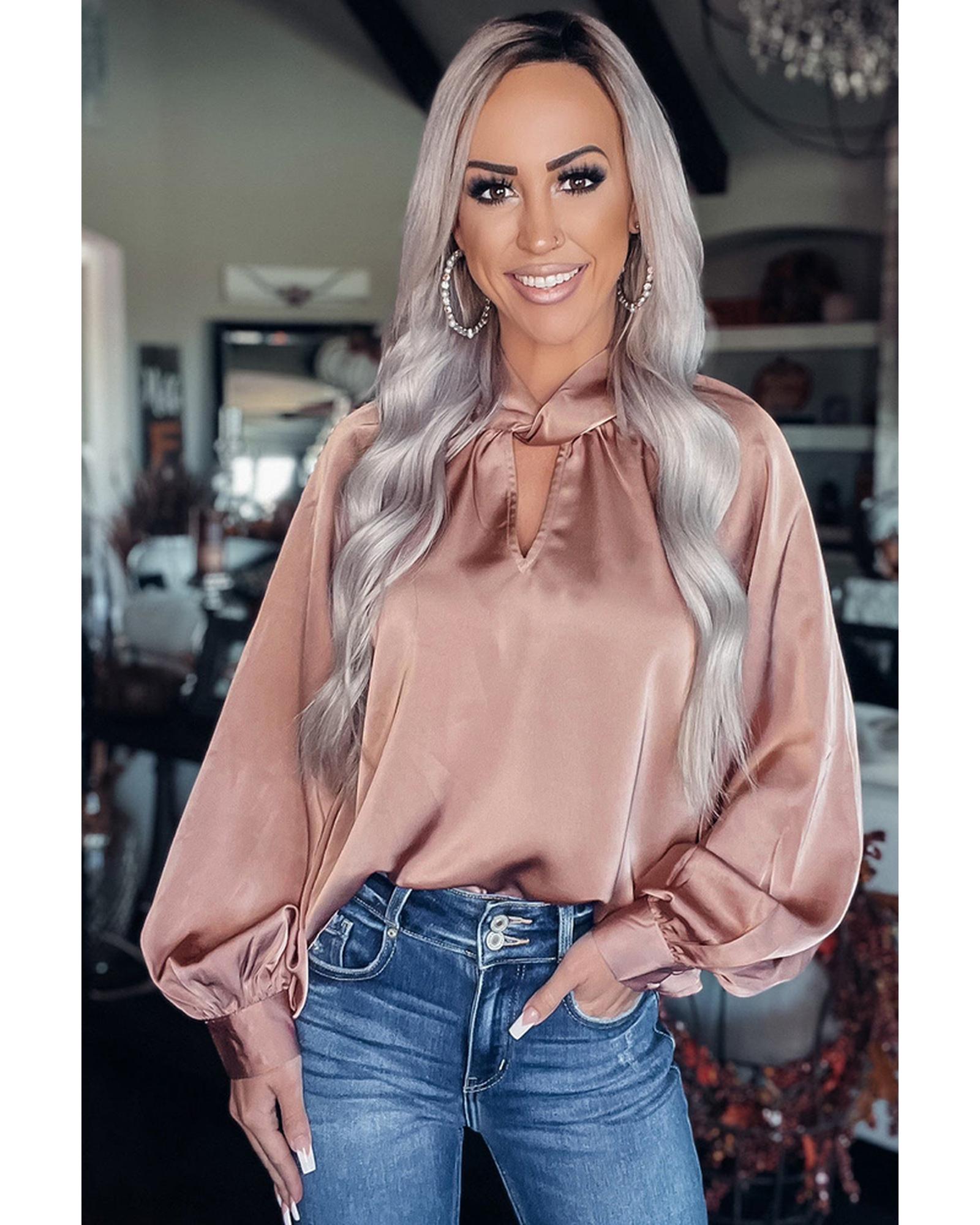 Azura Exchange High Neck Puff Sleeve Satin Blouse - M