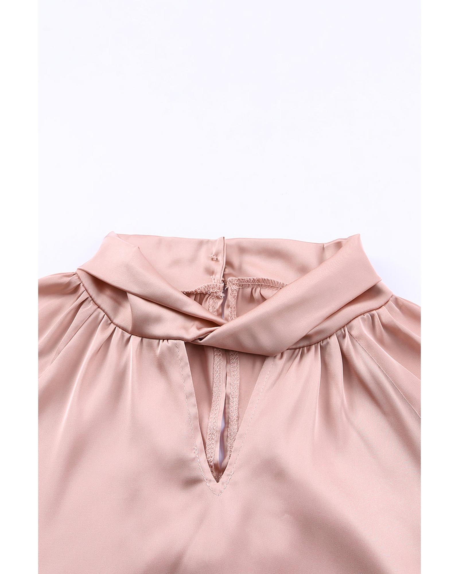 Azura Exchange High Neck Puff Sleeve Satin Blouse - M