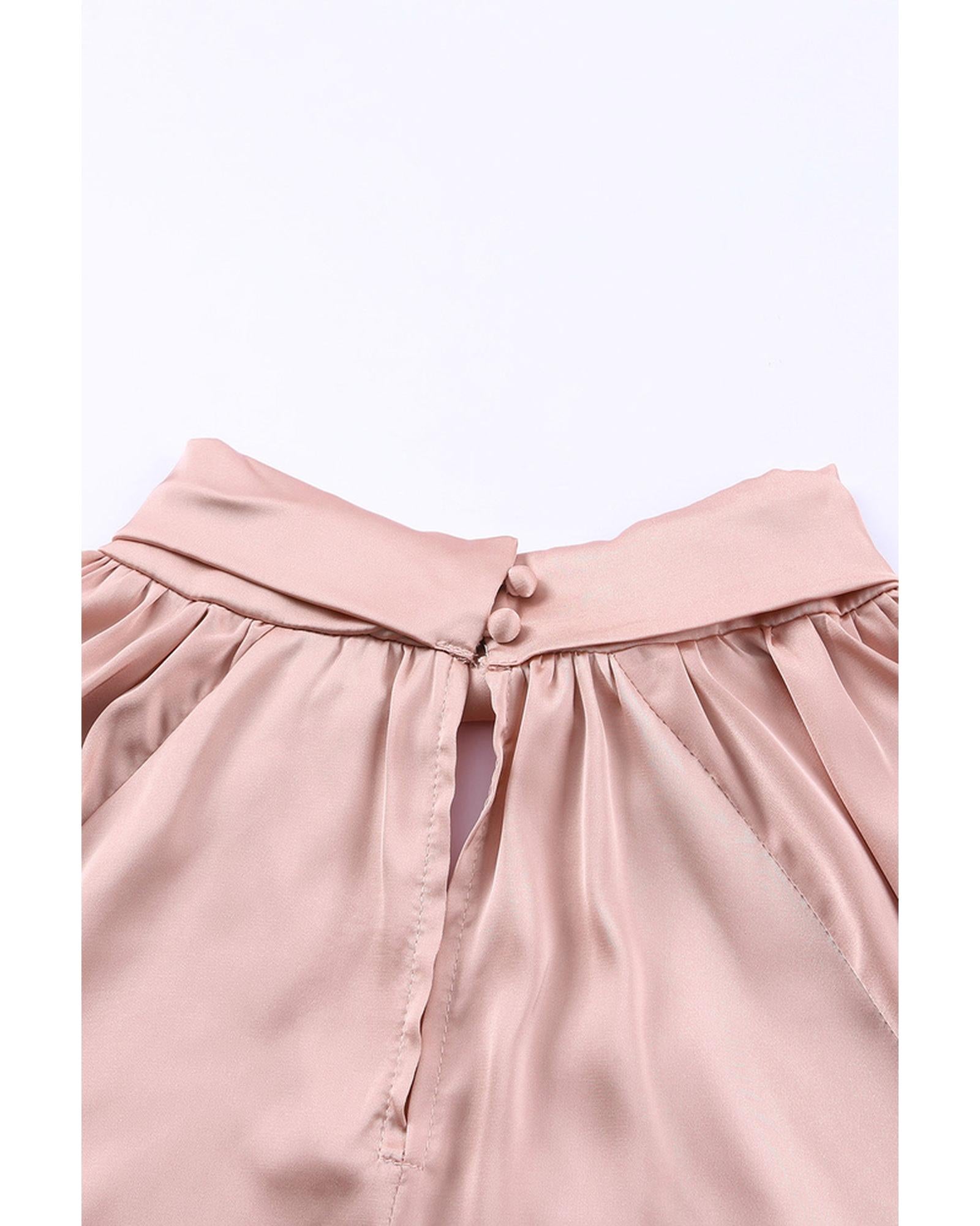 Azura Exchange High Neck Puff Sleeve Satin Blouse - M