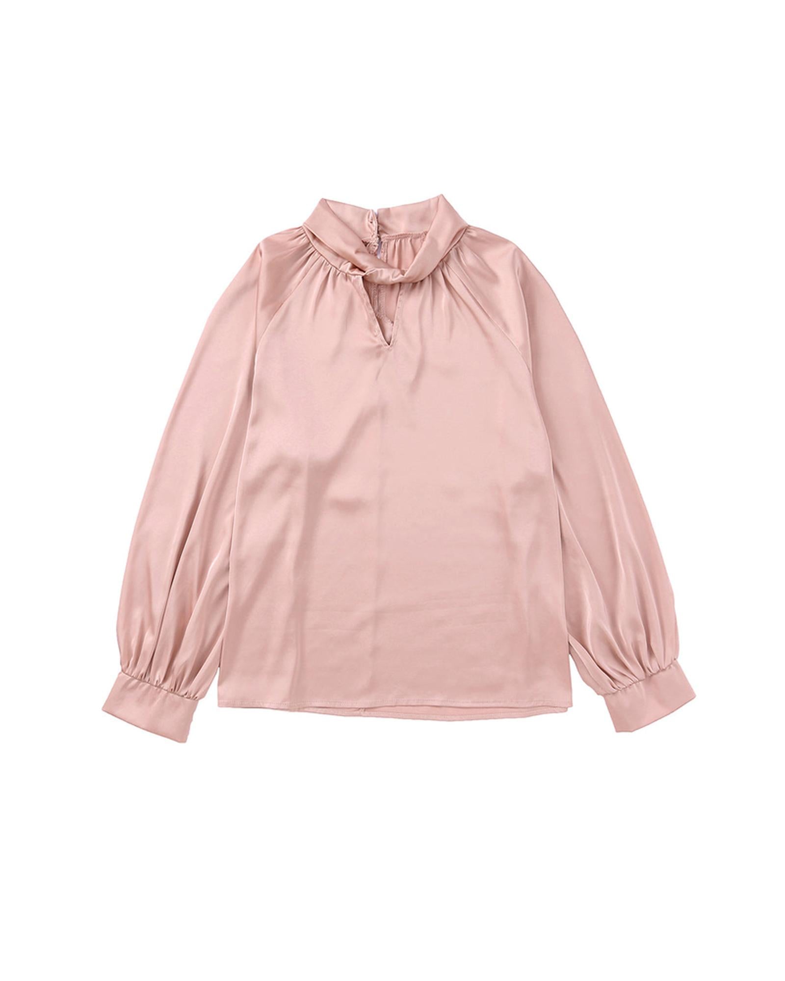 Azura Exchange High Neck Puff Sleeve Satin Blouse - M