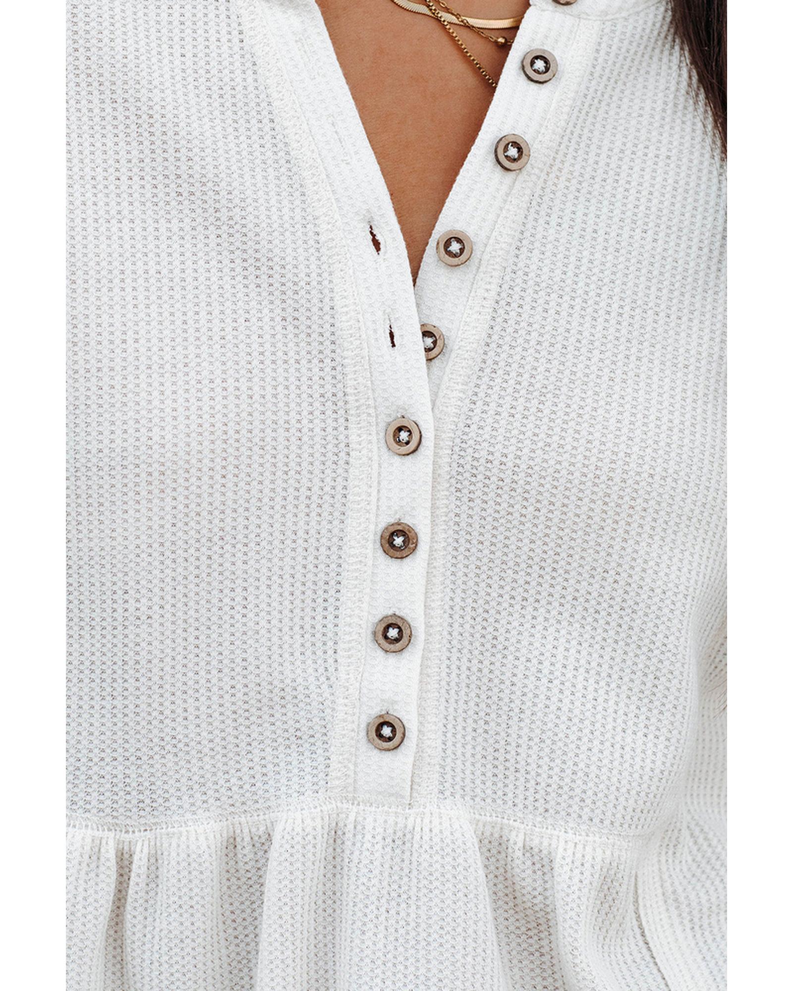Azura Exchange Waffle Knit Half Button Henley Top - L