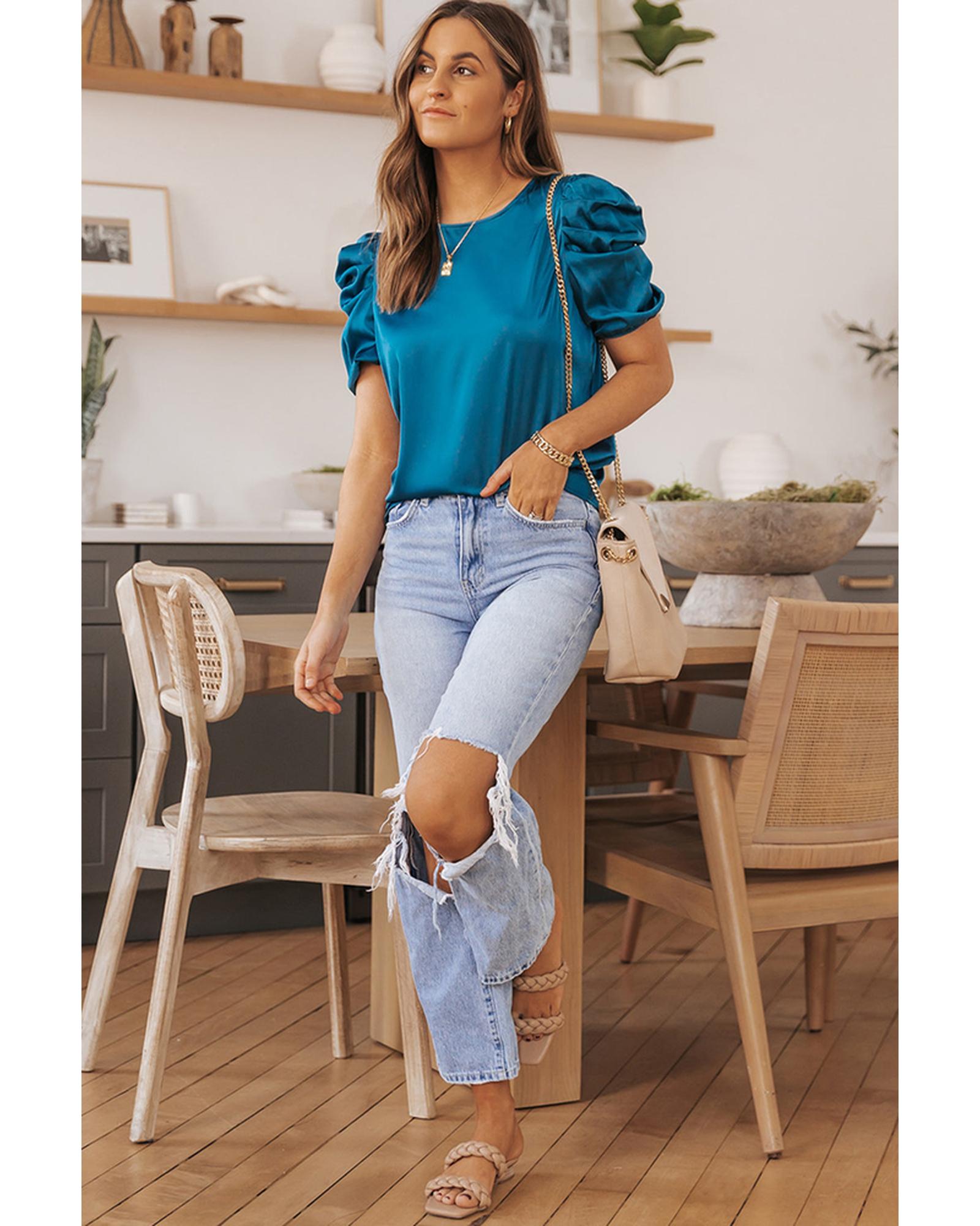 Azura Exchange Puff Sleeve Satin Blouse - M