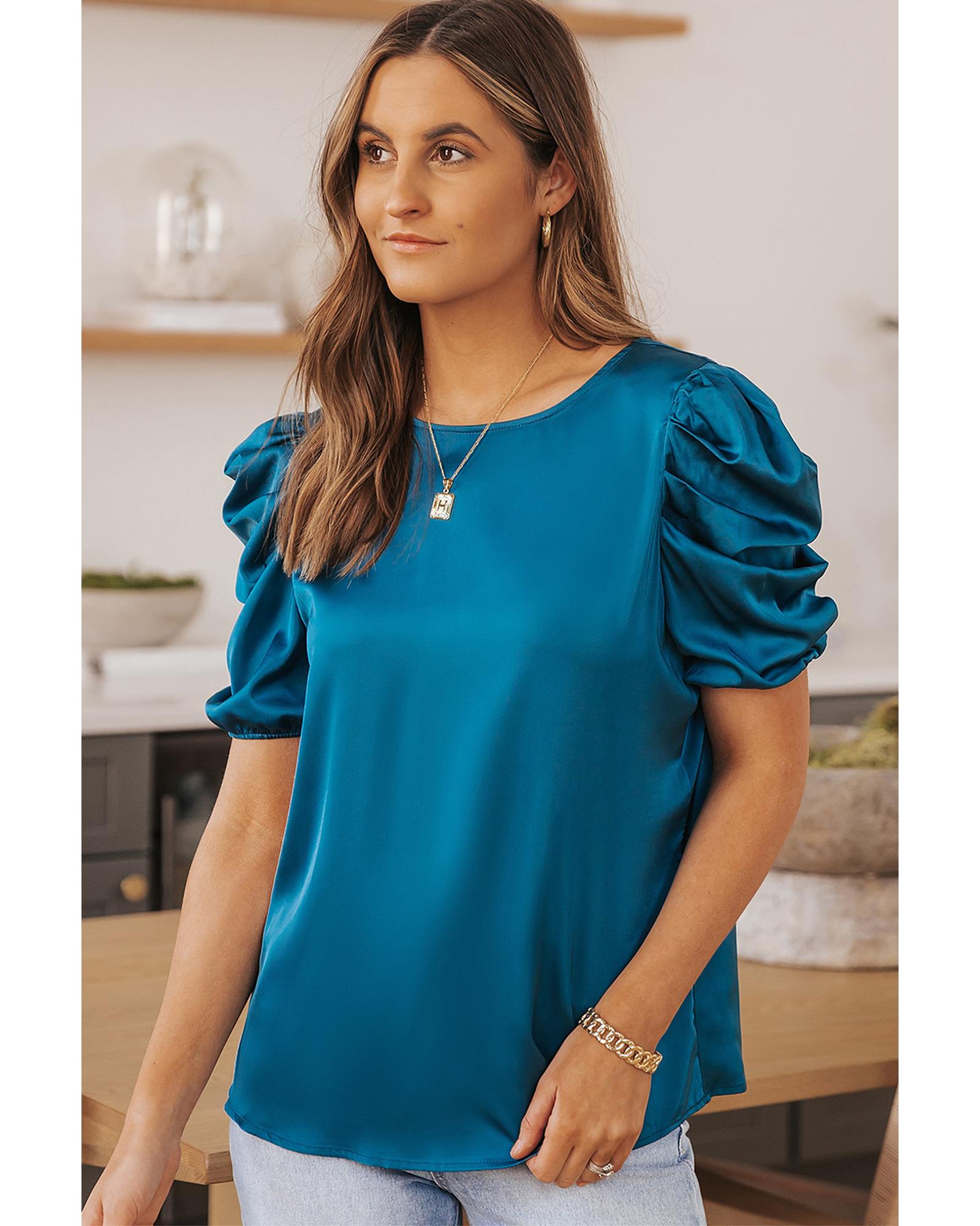 Azura Exchange Puff Sleeve Satin Blouse - M