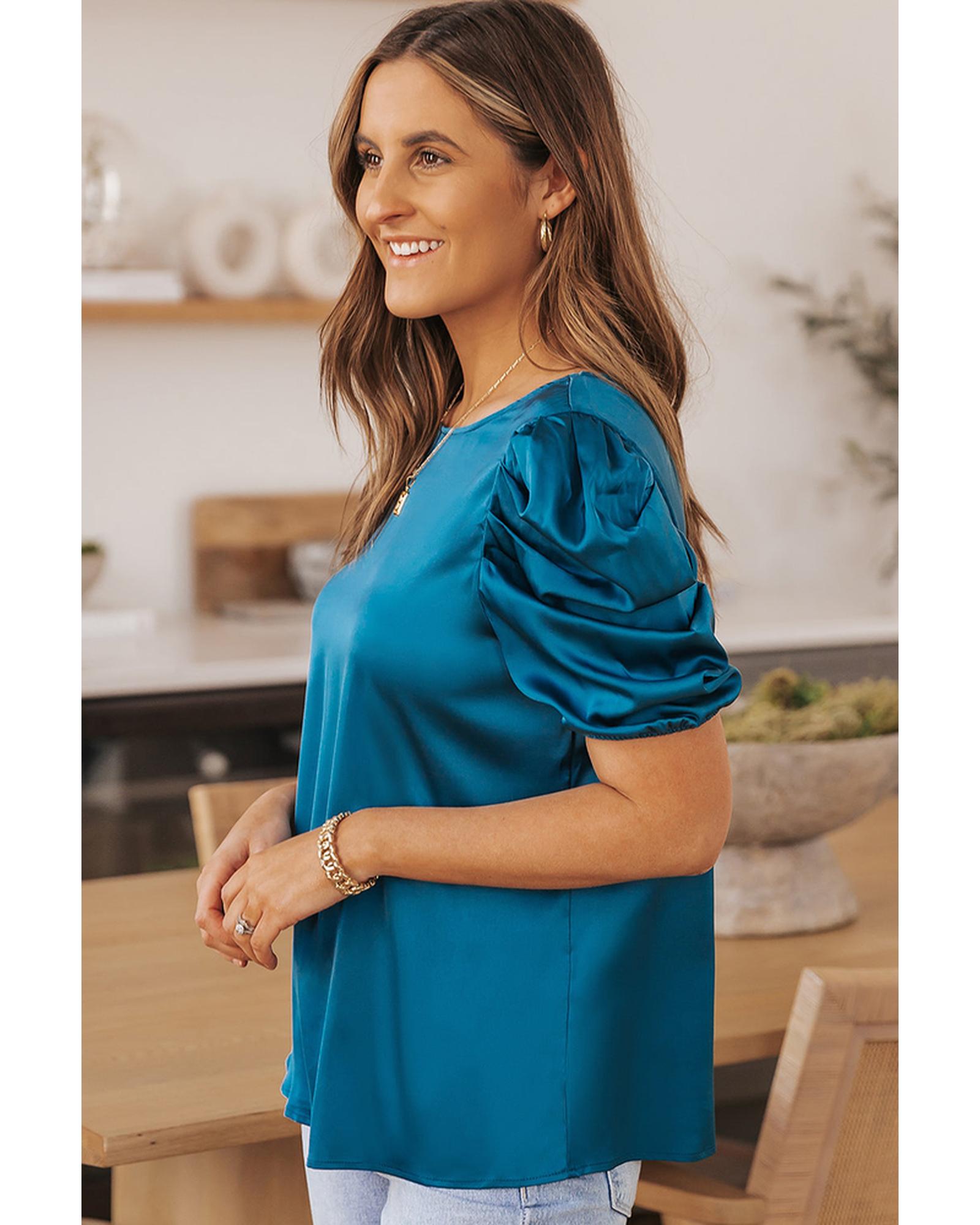 Azura Exchange Puff Sleeve Satin Blouse - XL