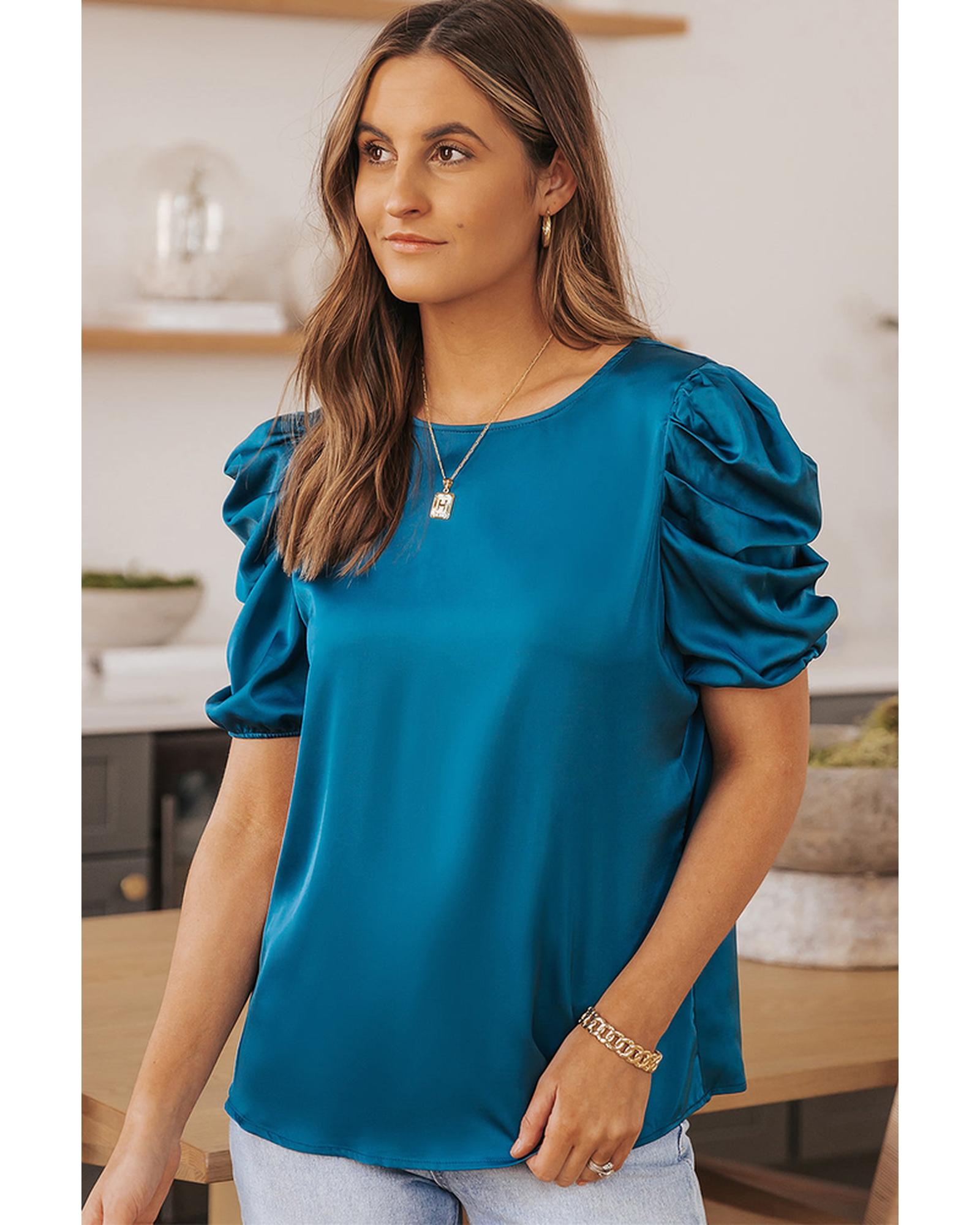 Azura Exchange Puff Sleeve Satin Blouse - XL