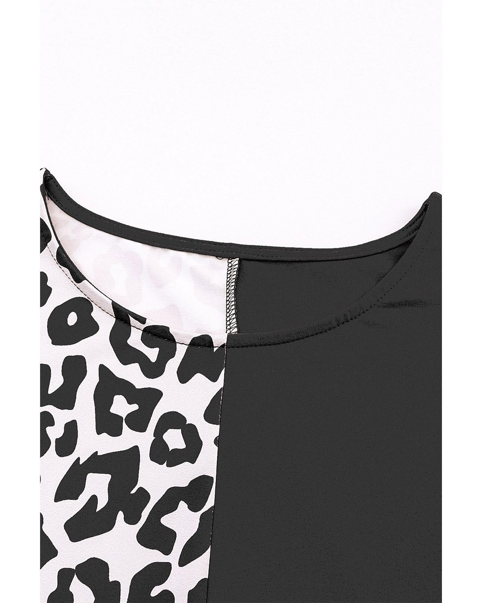 Azura Exchange Leopard Patchwork Short Sleeves Top - XL
