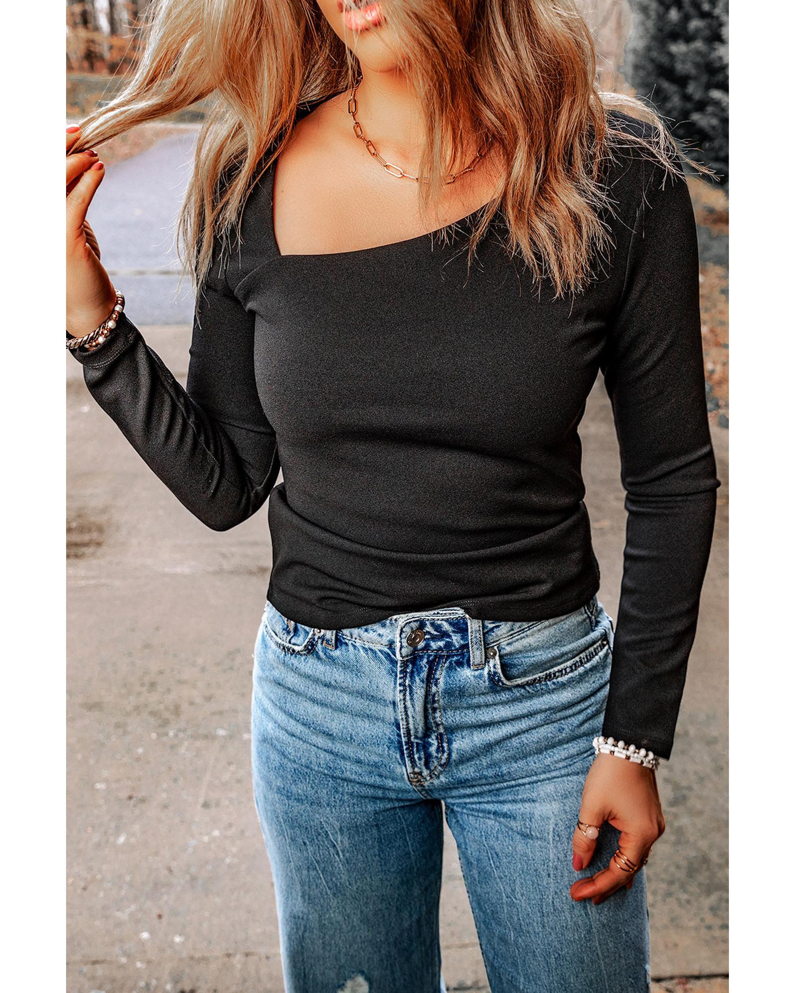 Azura Exchange Flattering Asymmetric Neckline Long Sleeve Top - S