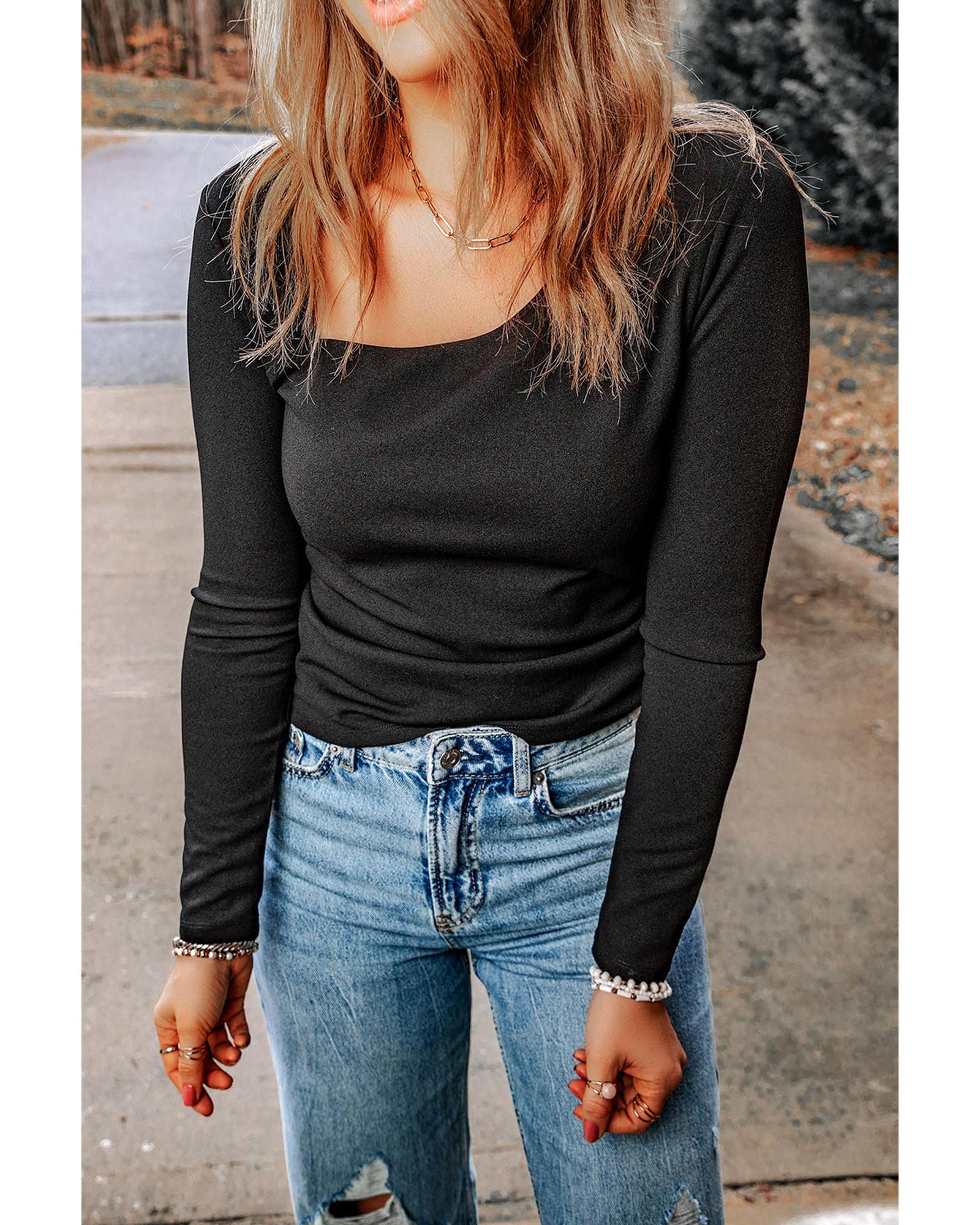 Azura Exchange Flattering Asymmetric Neckline Long Sleeve Top - S