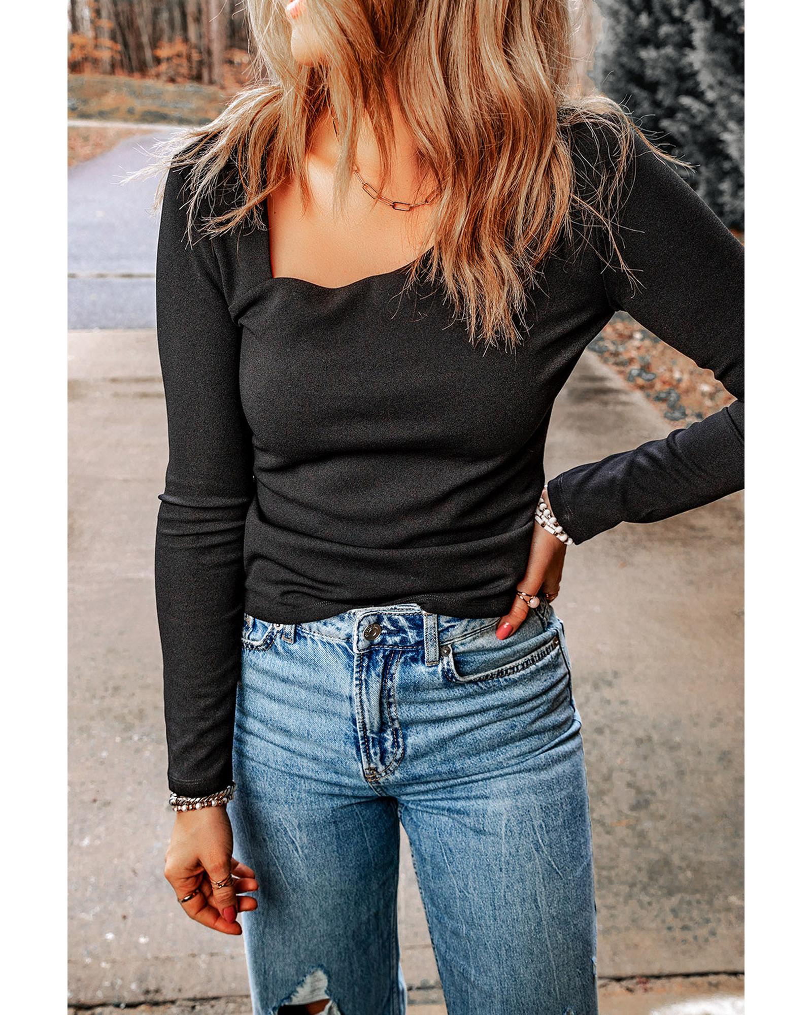 Azura Exchange Flattering Asymmetric Neckline Long Sleeve Top - S