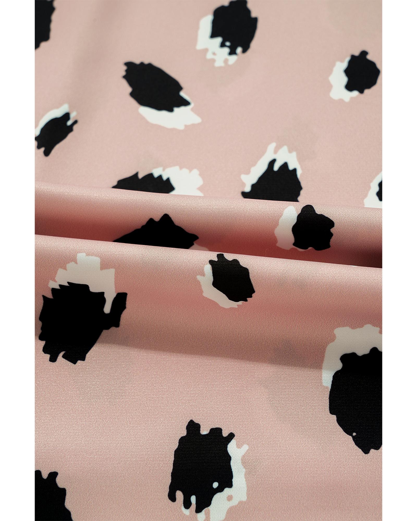 Khaki Classic Leopard V Neck Bracelet Sleeve Blouse - XL