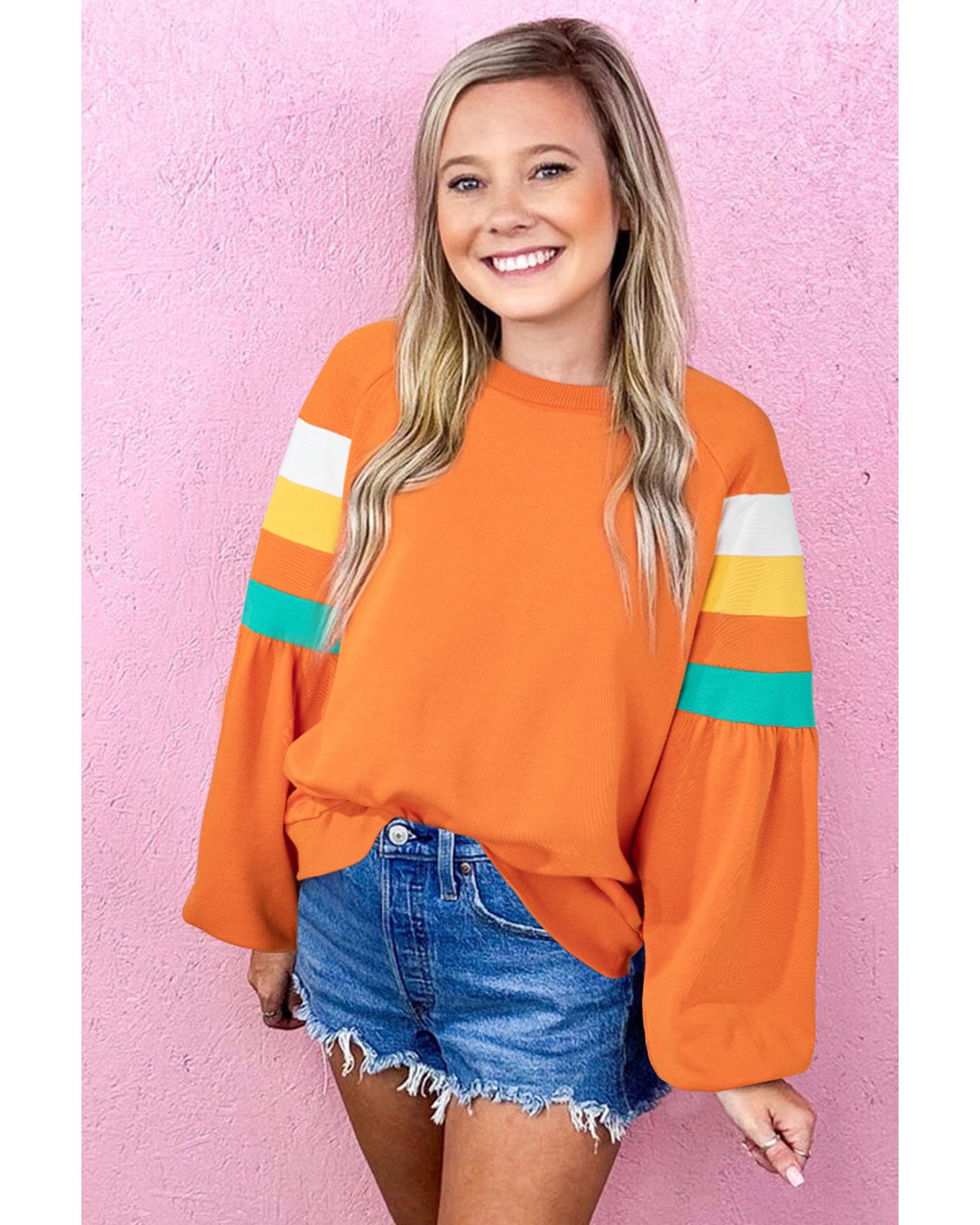 Flamingo Color Block Sleeve Exposed Seam Raglan Sweatshirt - L