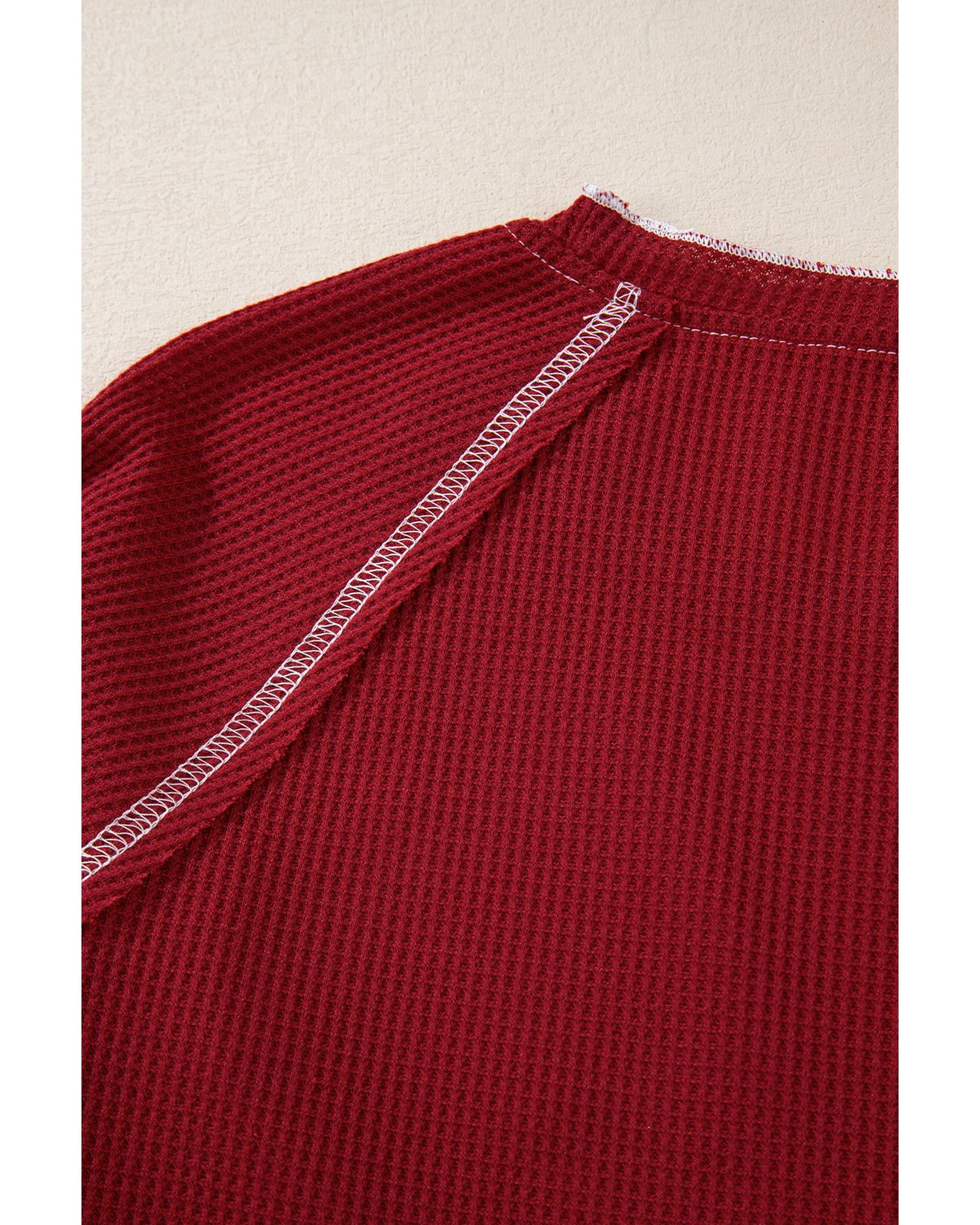 Red Sequin Santa Claus Graphic Textured Long Sleeve Top - 2XL