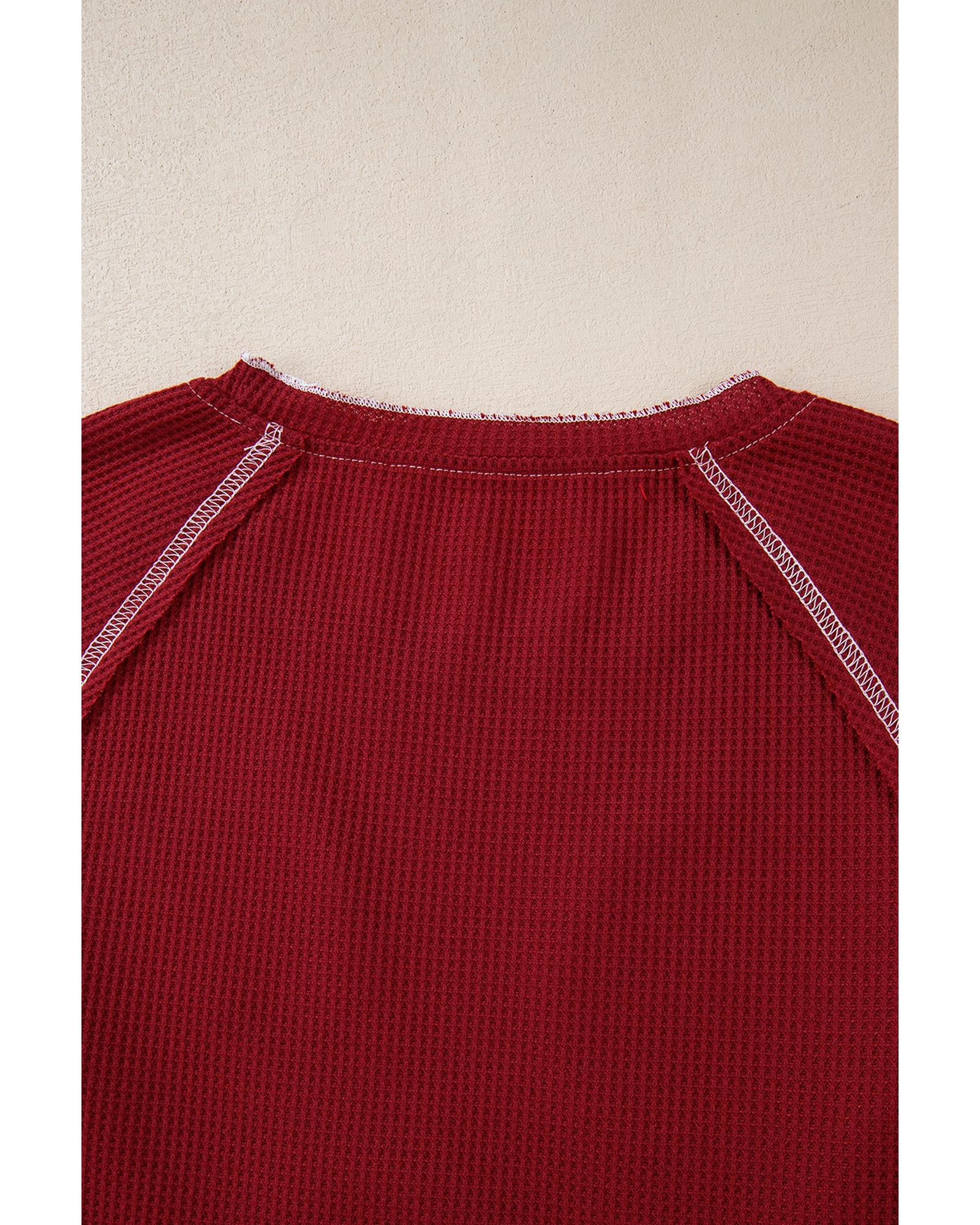 Red Sequin Santa Claus Graphic Textured Long Sleeve Top - 2XL