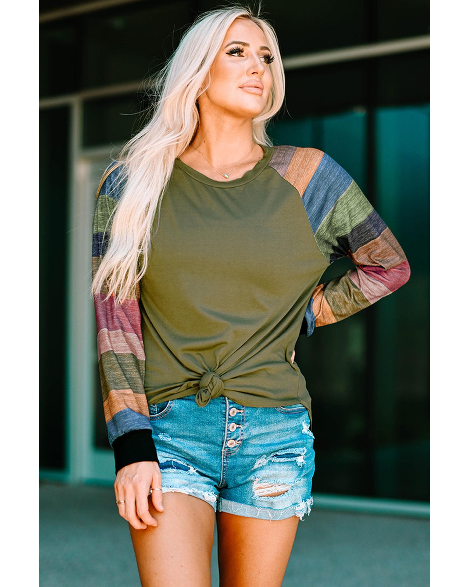 Azura Exchange Long Sleeves Green Pullover Top - S