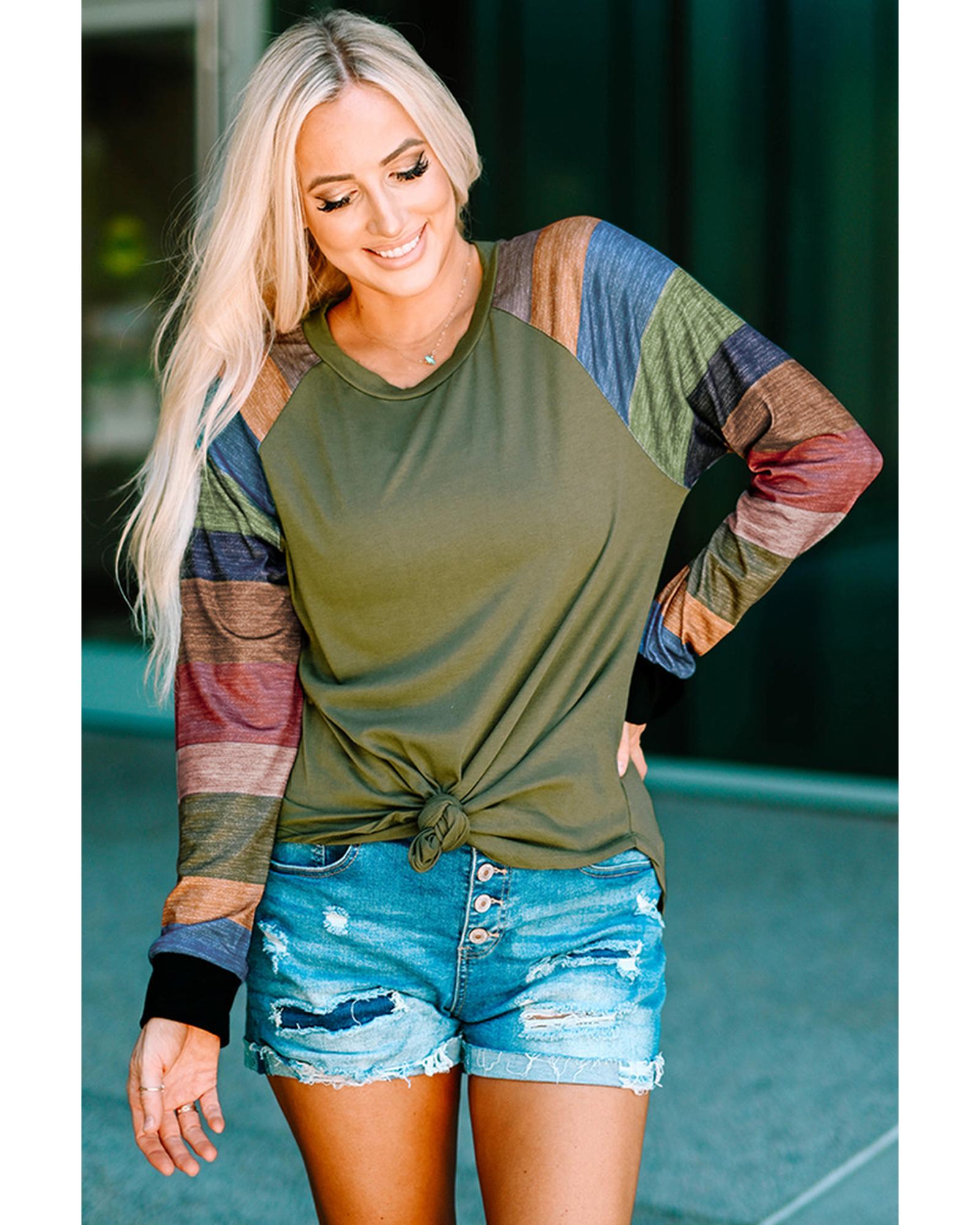 Azura Exchange Long Sleeves Green Pullover Top - S