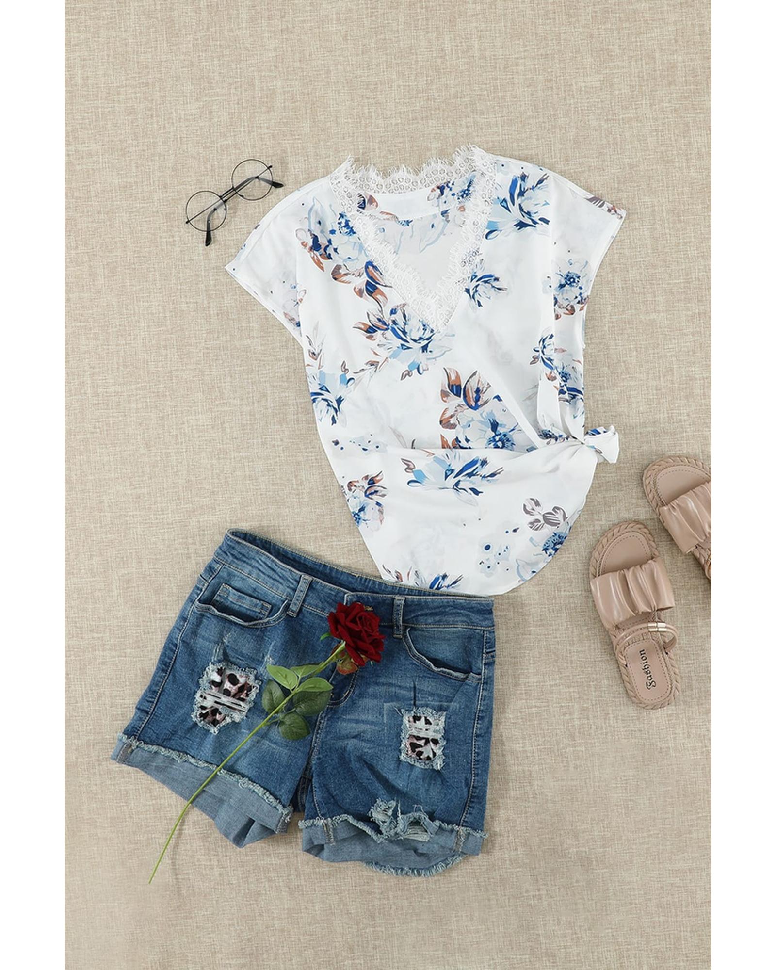 Azura Exchange Scalloped V Neck Short Sleeves Top - 2XL