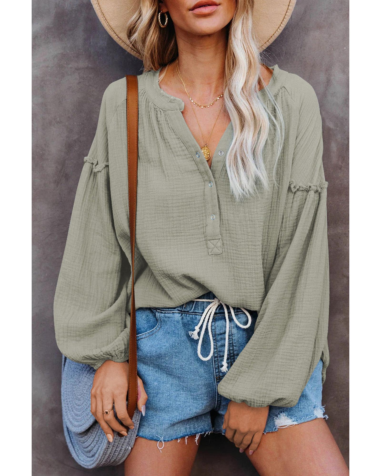 Azura Exchange Balloon Sleeve Crinkled Top - S