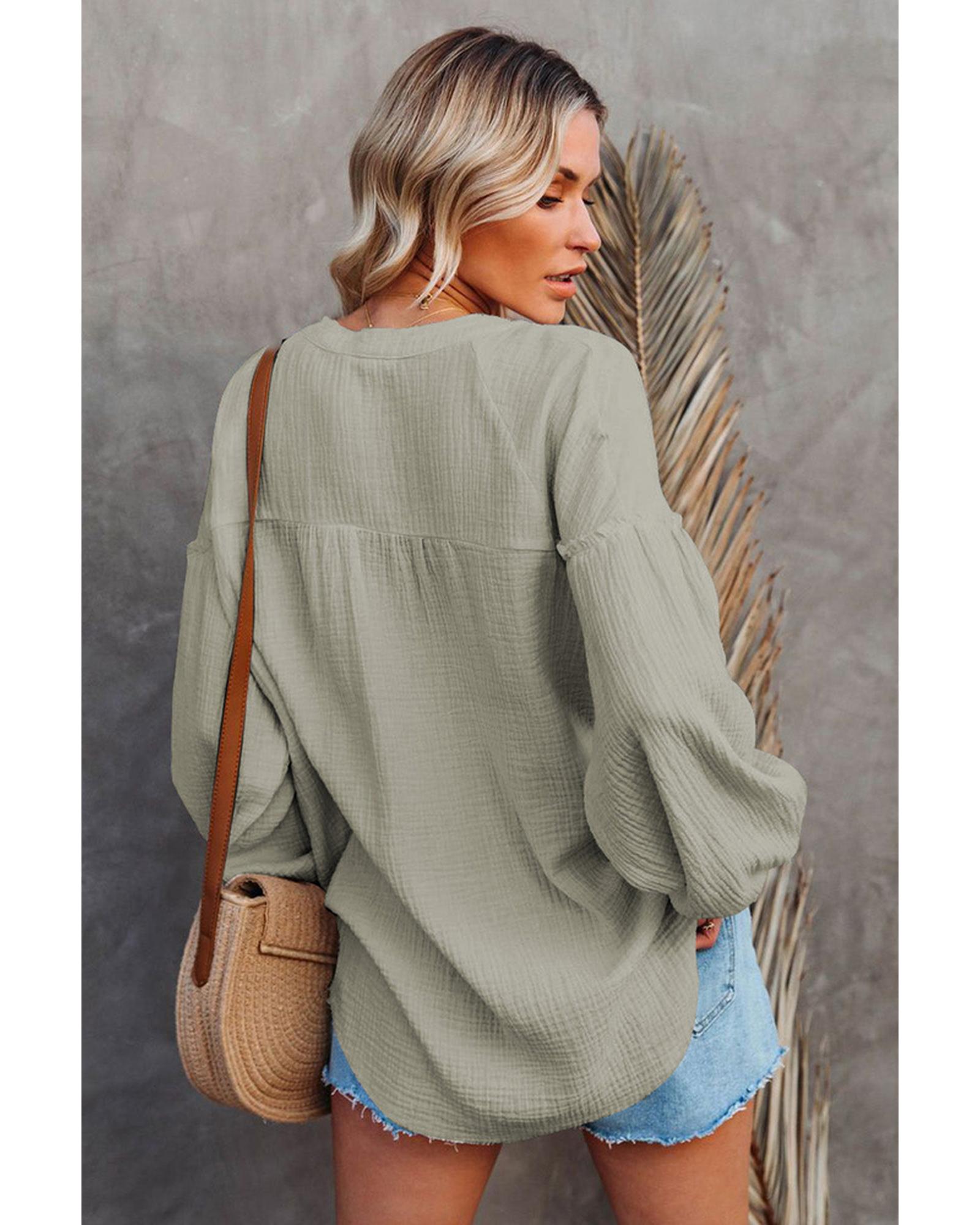 Azura Exchange Balloon Sleeve Crinkled Top - S