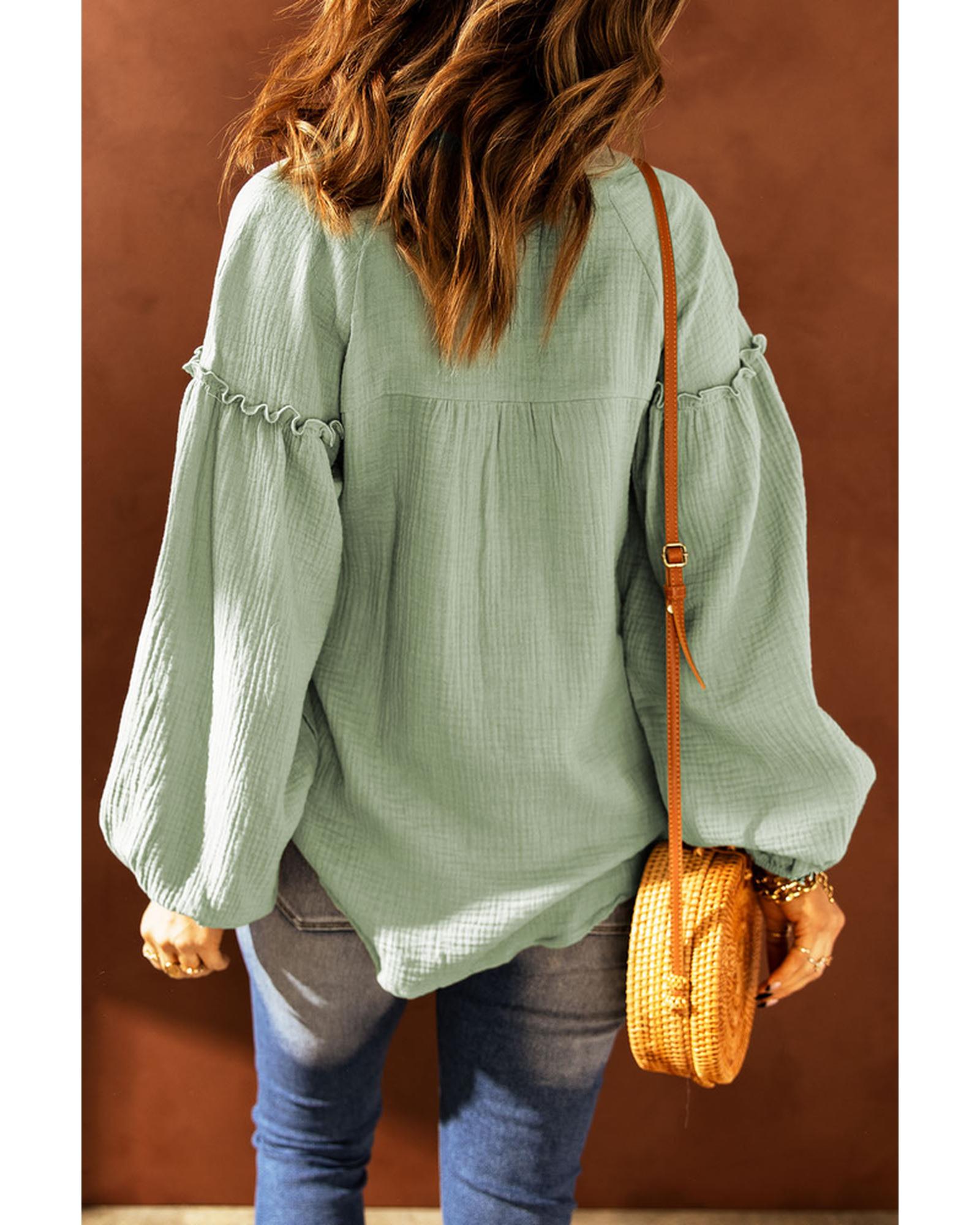 Azura Exchange Balloon Sleeve Crinkled Top - XL