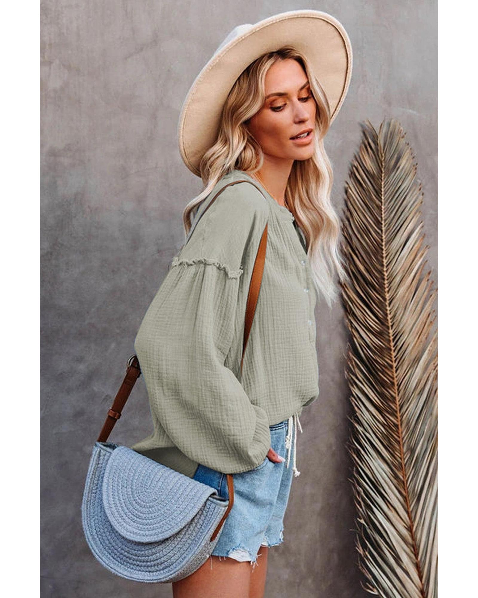 Azura Exchange Balloon Sleeve Crinkled Top - XL