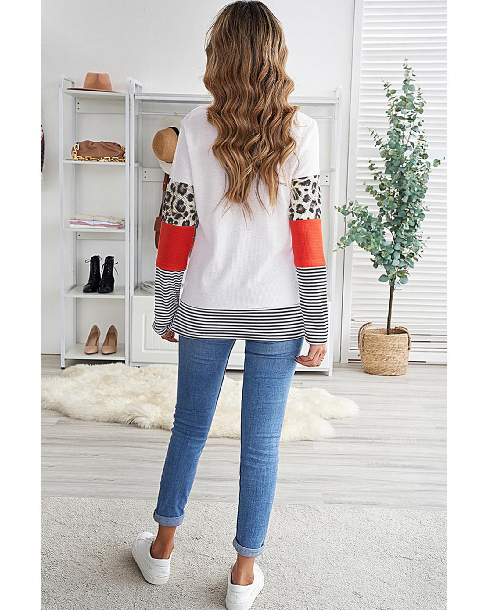 Azura Exchange Leopard Colorblock Long Sleeve Top - 2XL