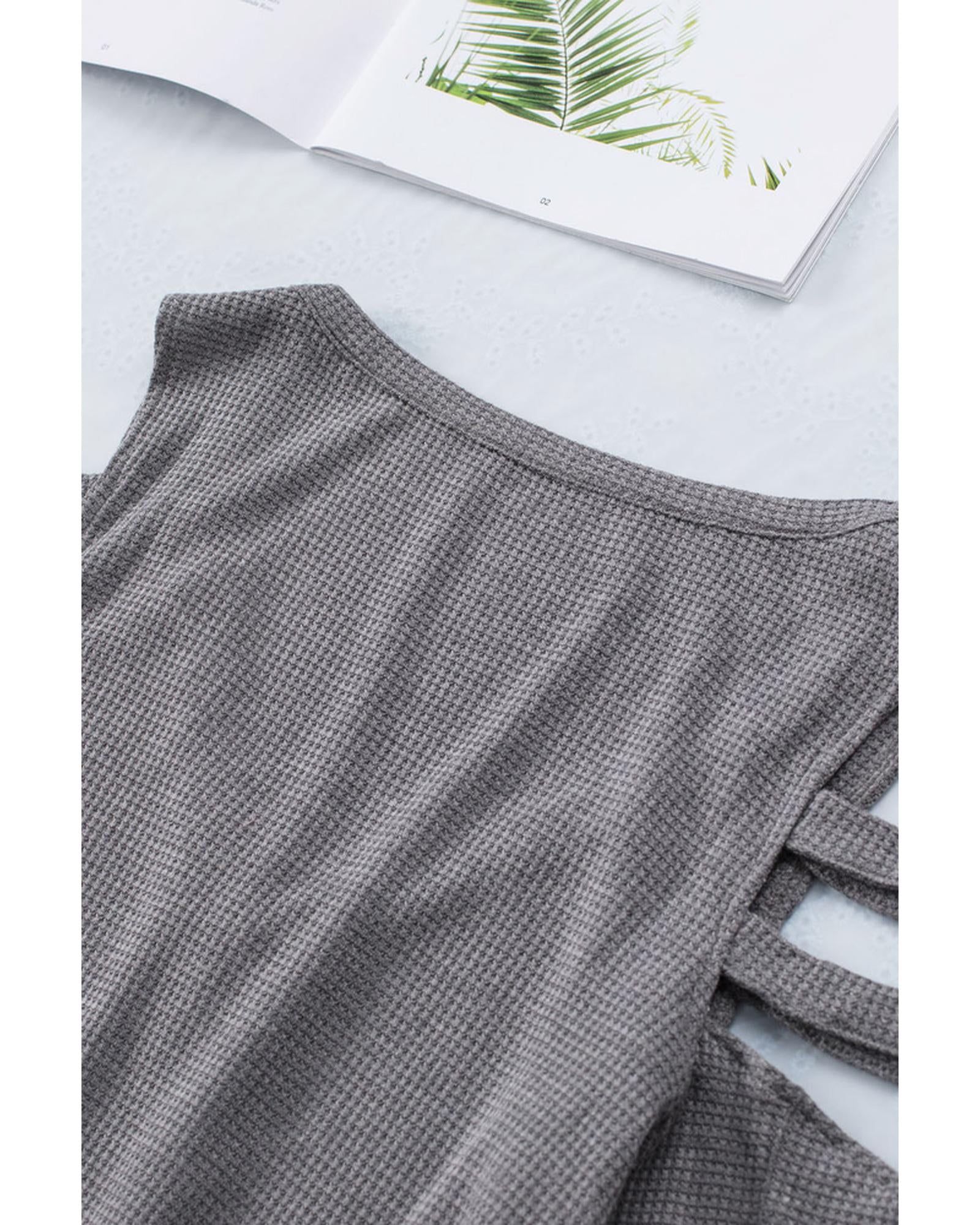 Azura Exchange Cut-out Waffle Knit Long Sleeve Top - S