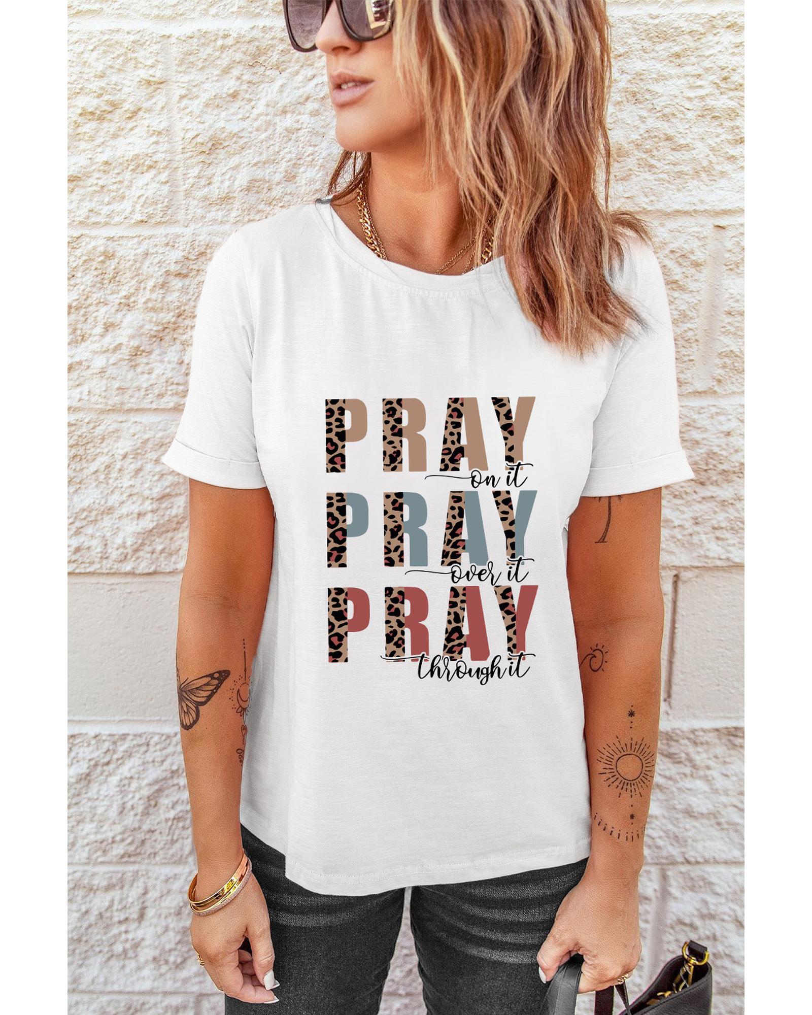 Azura Exchange Leopard Letter Print Short Sleeve T-shirt - L