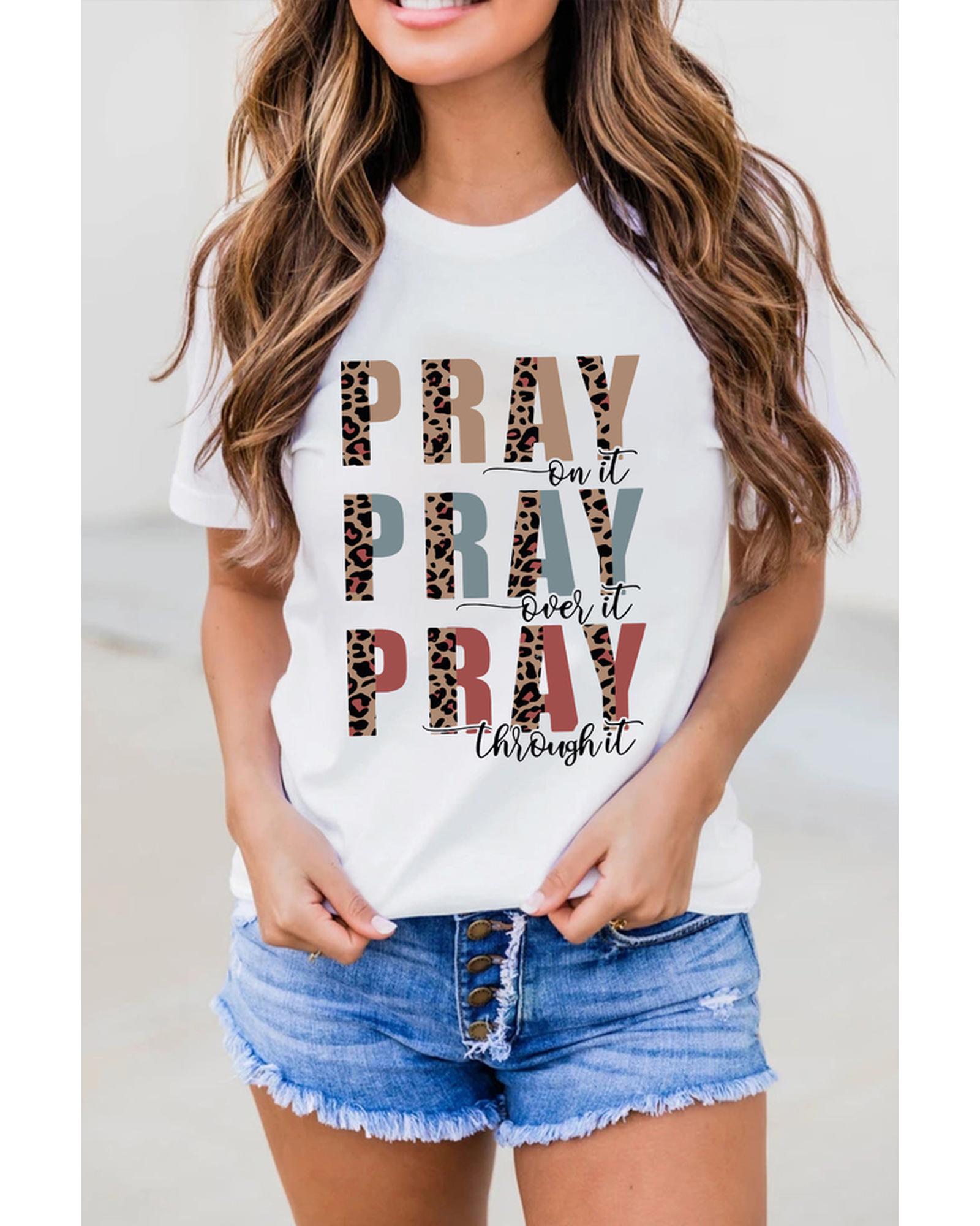 Azura Exchange Leopard Letter Print Short Sleeve T-shirt - M