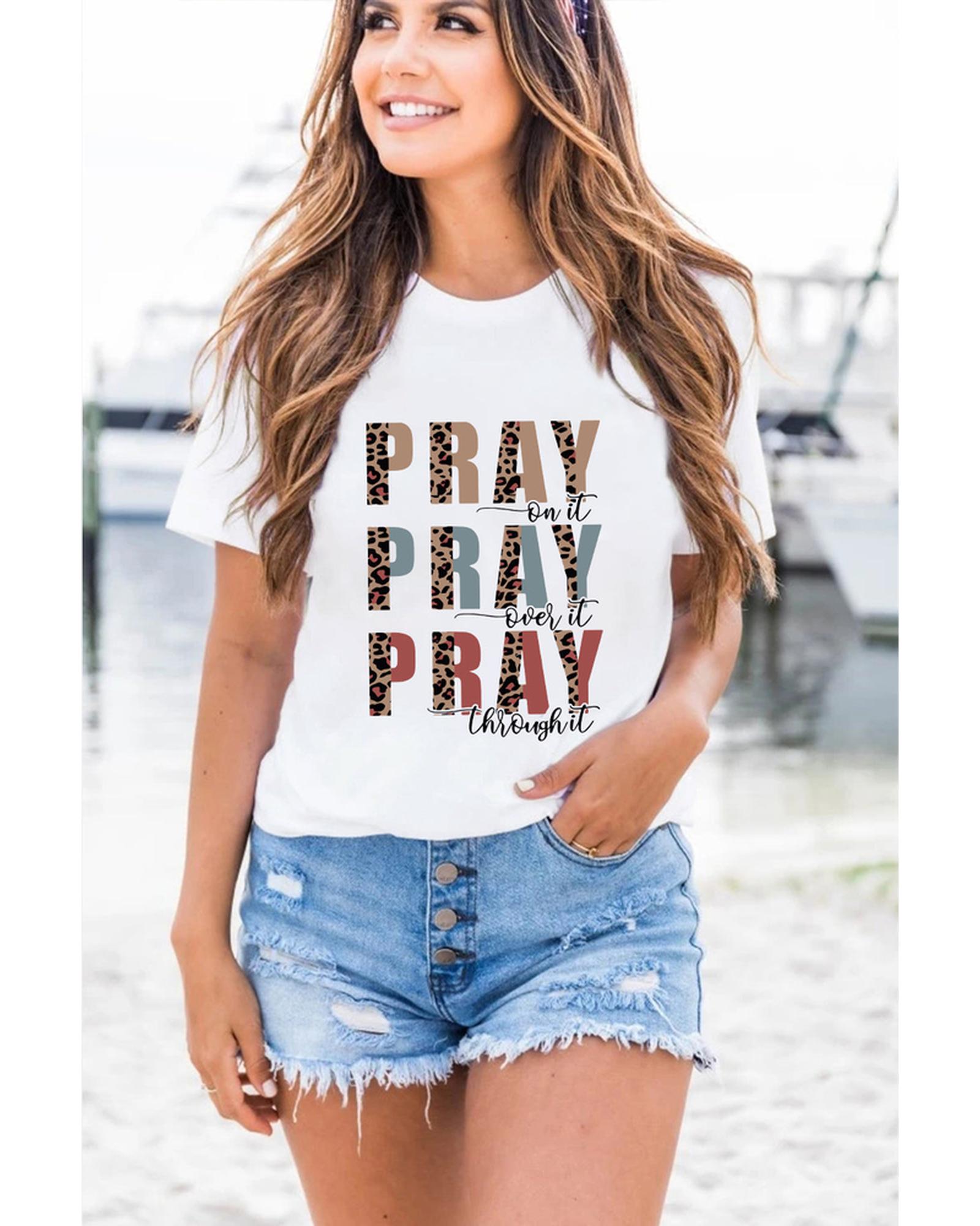 Azura Exchange Leopard Letter Print Short Sleeve T-shirt - M