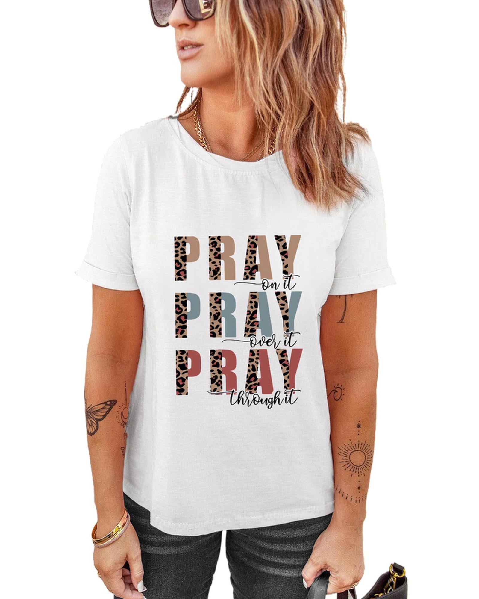 Azura Exchange Leopard Letter Print Short Sleeve T-shirt - M