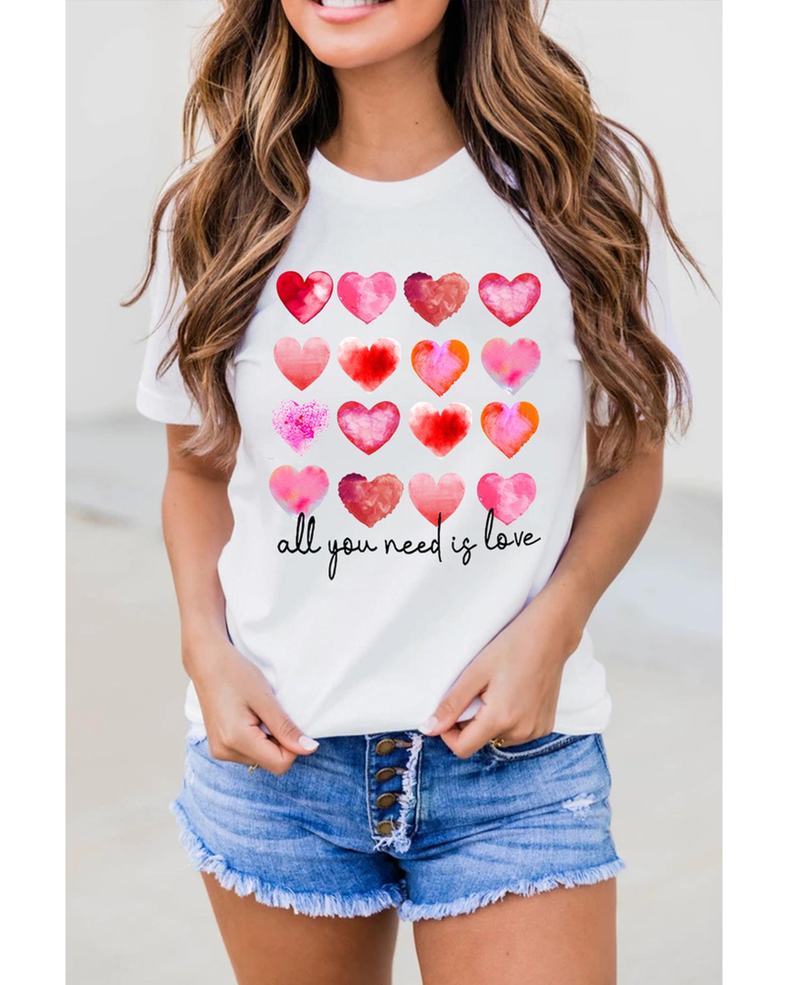 Azura Exchange Hearts Letter Print Short Sleeve T-shirt - L