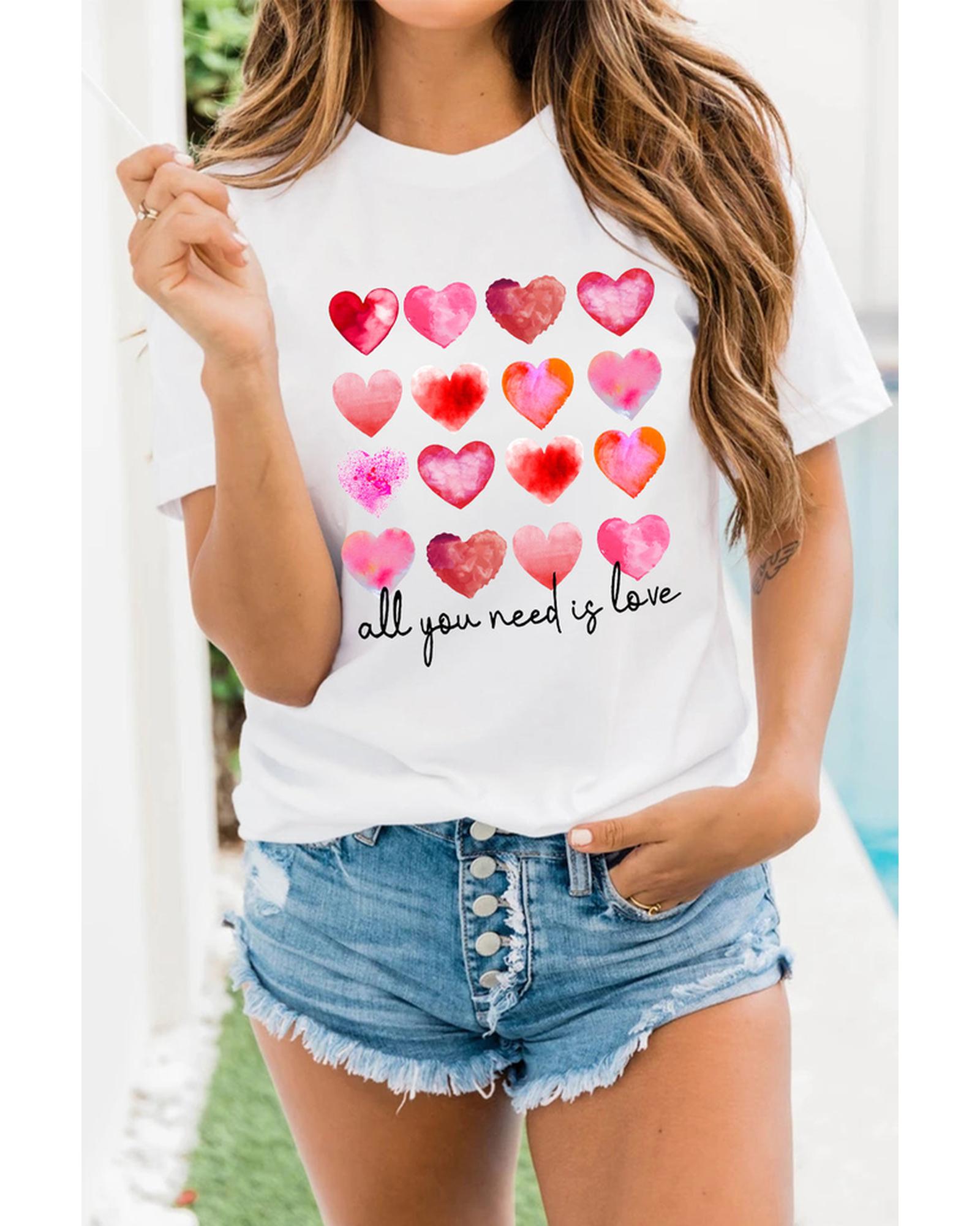 Azura Exchange Hearts Letter Print Short Sleeve T-shirt - M