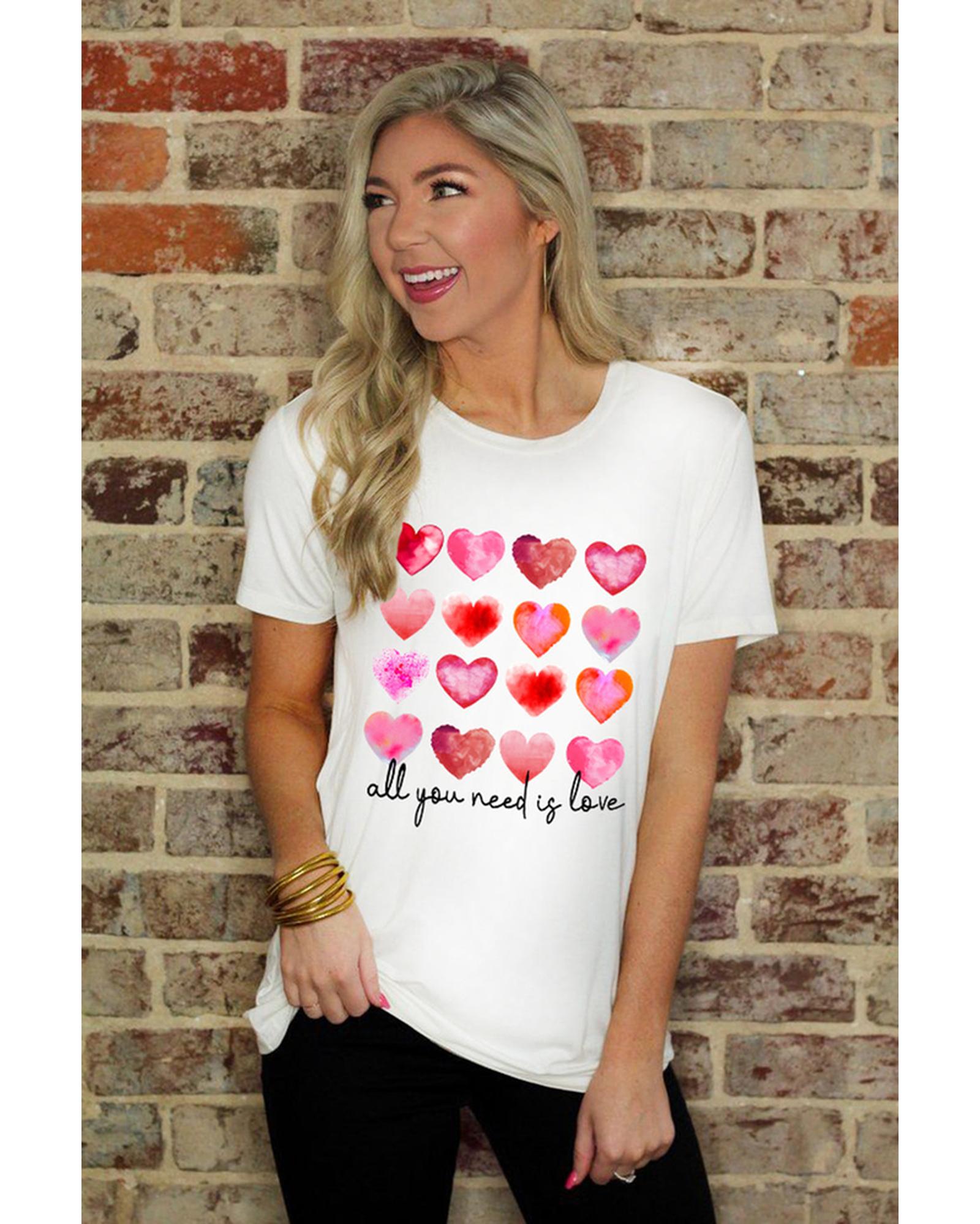 Azura Exchange Hearts Letter Print Short Sleeve T-shirt - M