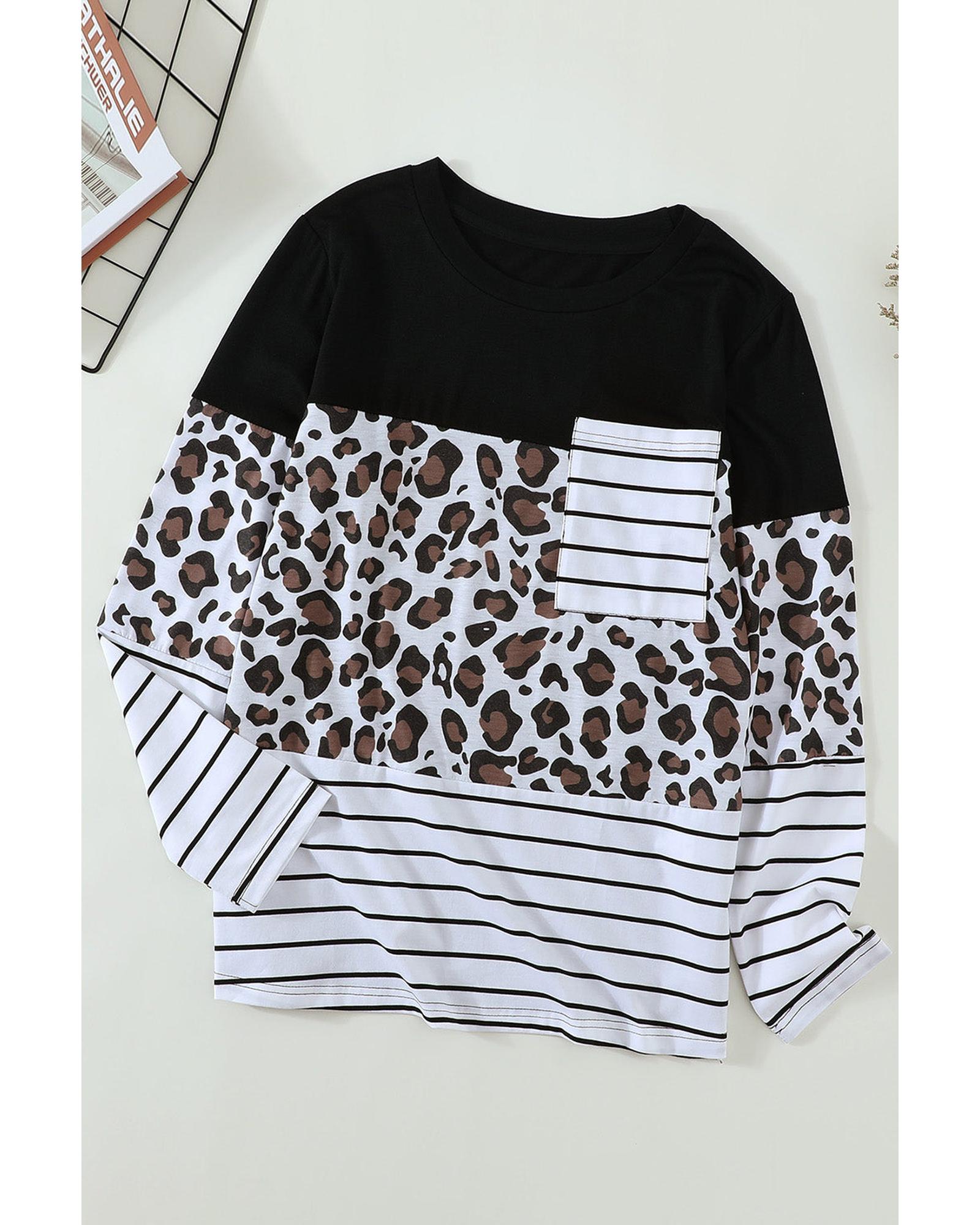 Azura Exchange Patchwork Striped Long Sleeve Top with Pocket - S