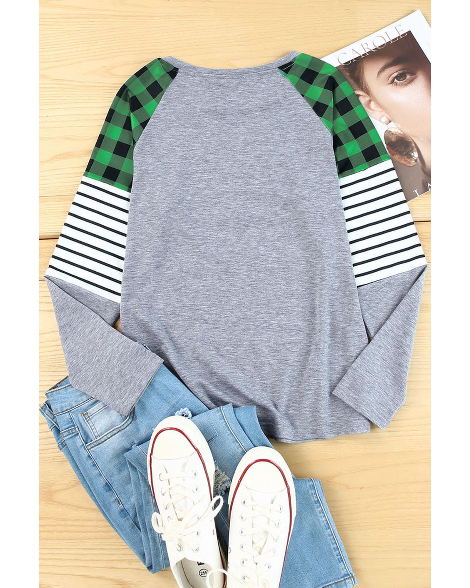 Azura Exchange Stripe Splicing Long Sleeve Top - L