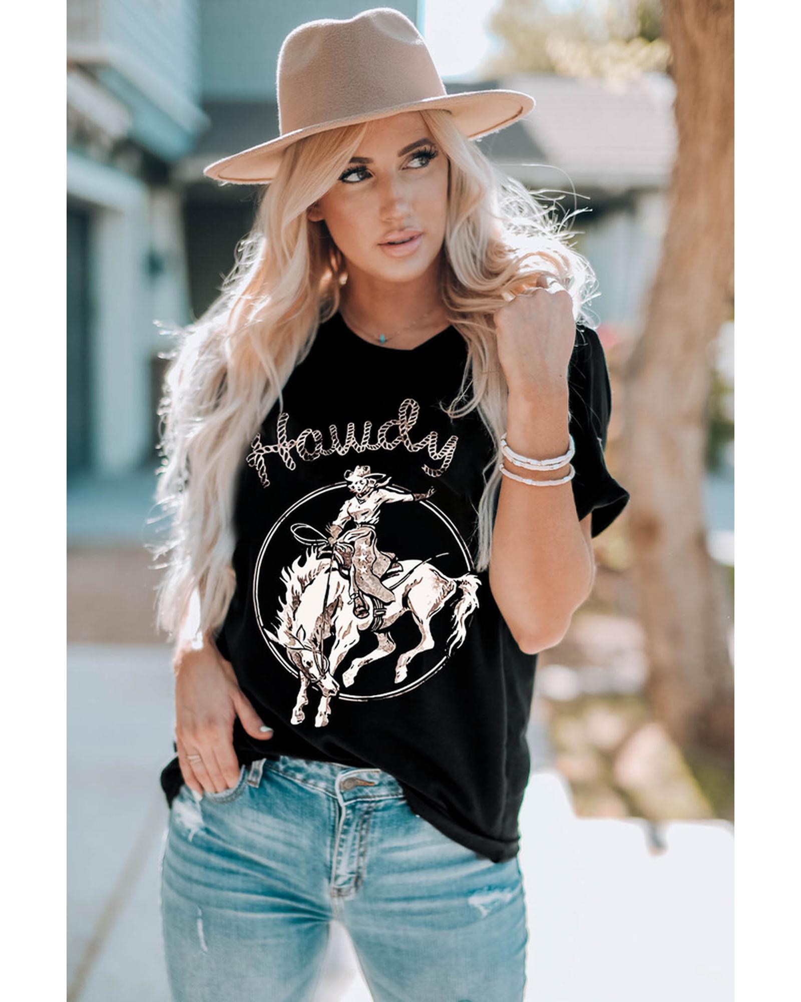 Azura Exchange Western Cowboy Graphic Print Crewneck T-Shirt - M