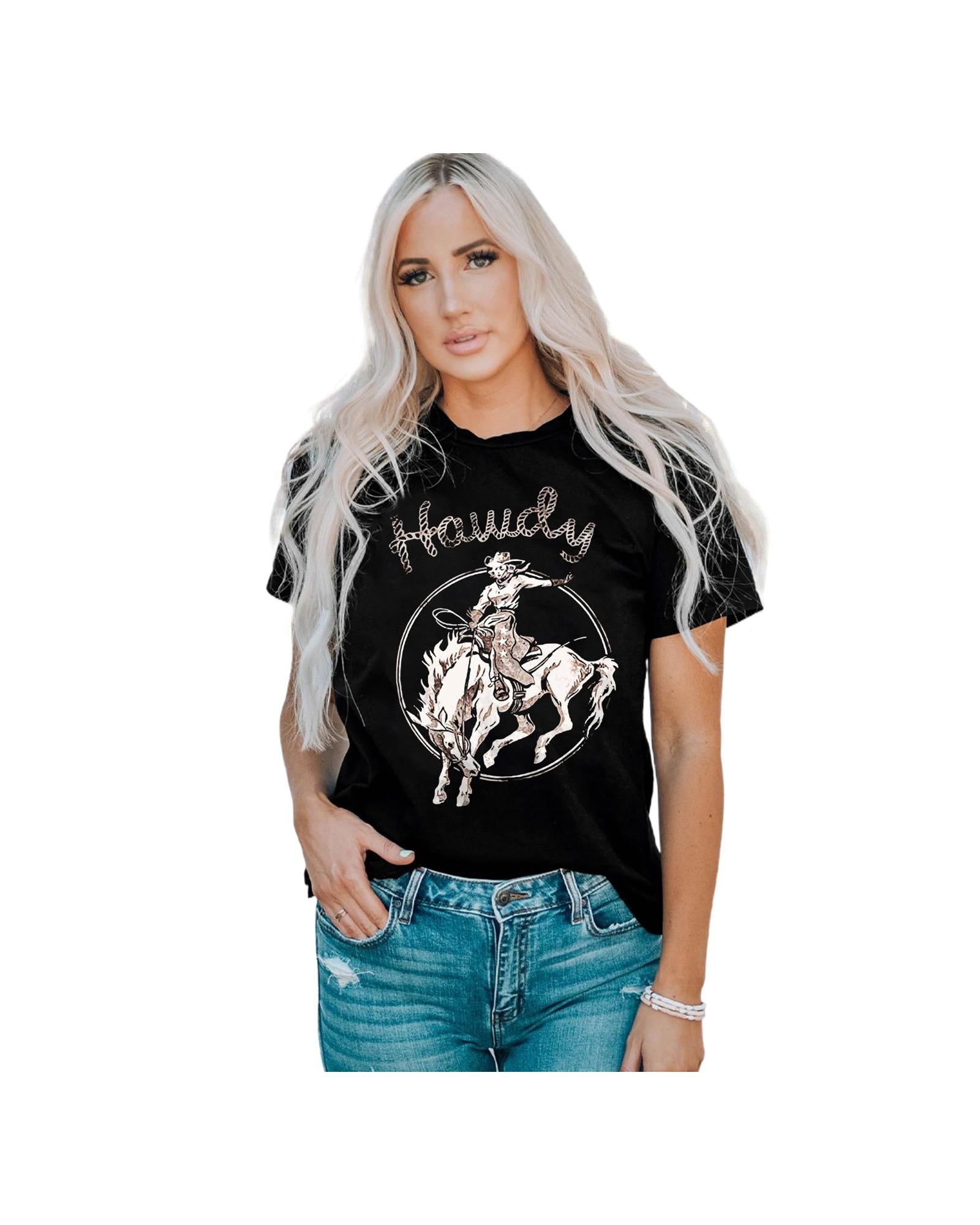 Azura Exchange Western Cowboy Graphic Print Crewneck T-Shirt - S