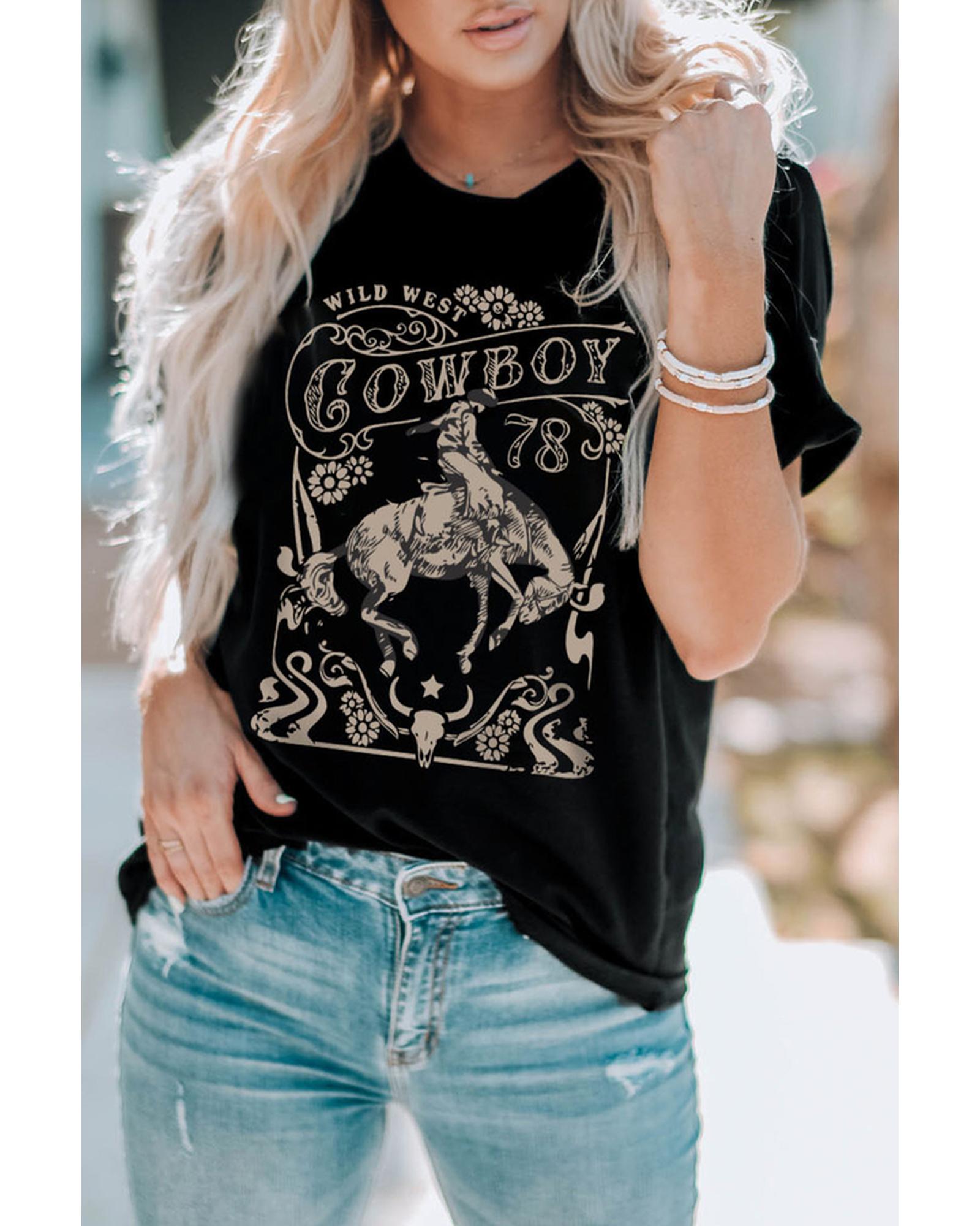 Azura Exchange Cowboy 78 Graphic Print Crew Neck T-Shirt - S