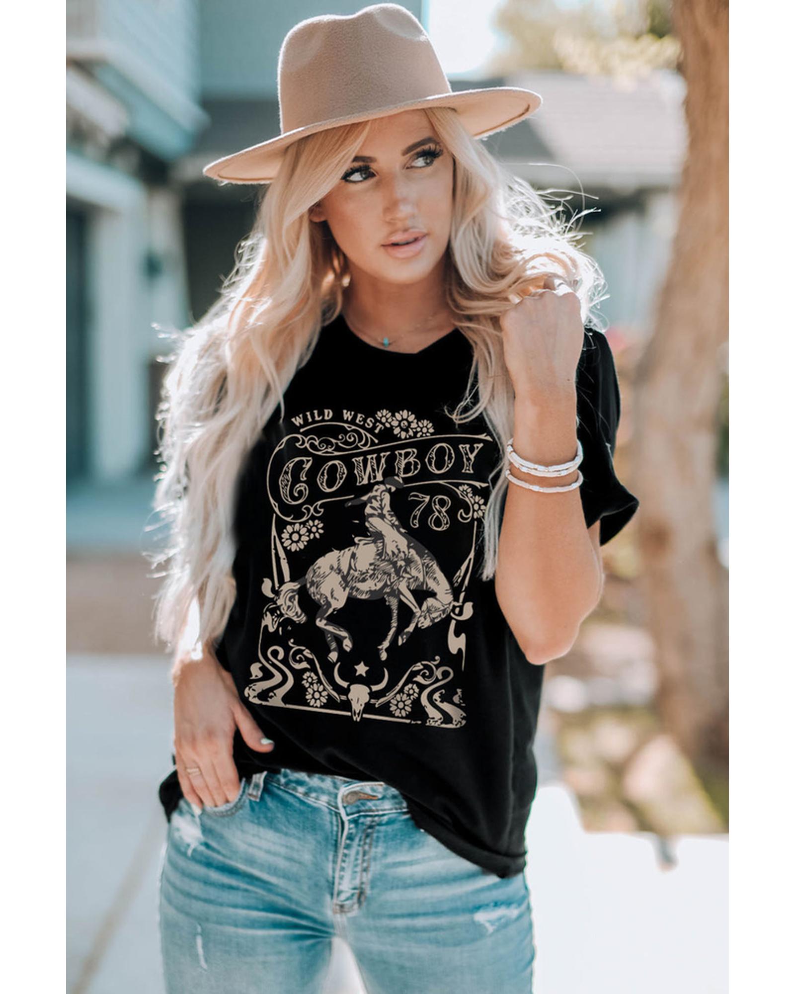 Azura Exchange Cowboy 78 Graphic Print Crew Neck T-Shirt - S