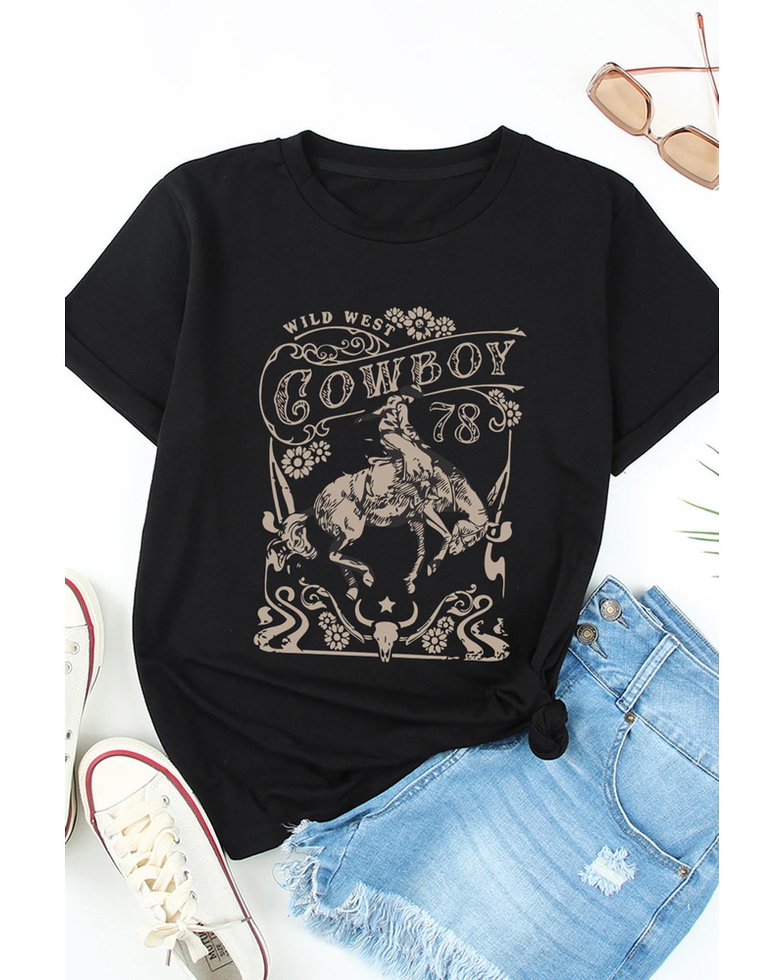 Azura Exchange Cowboy 78 Graphic Print Crew Neck T-Shirt - S