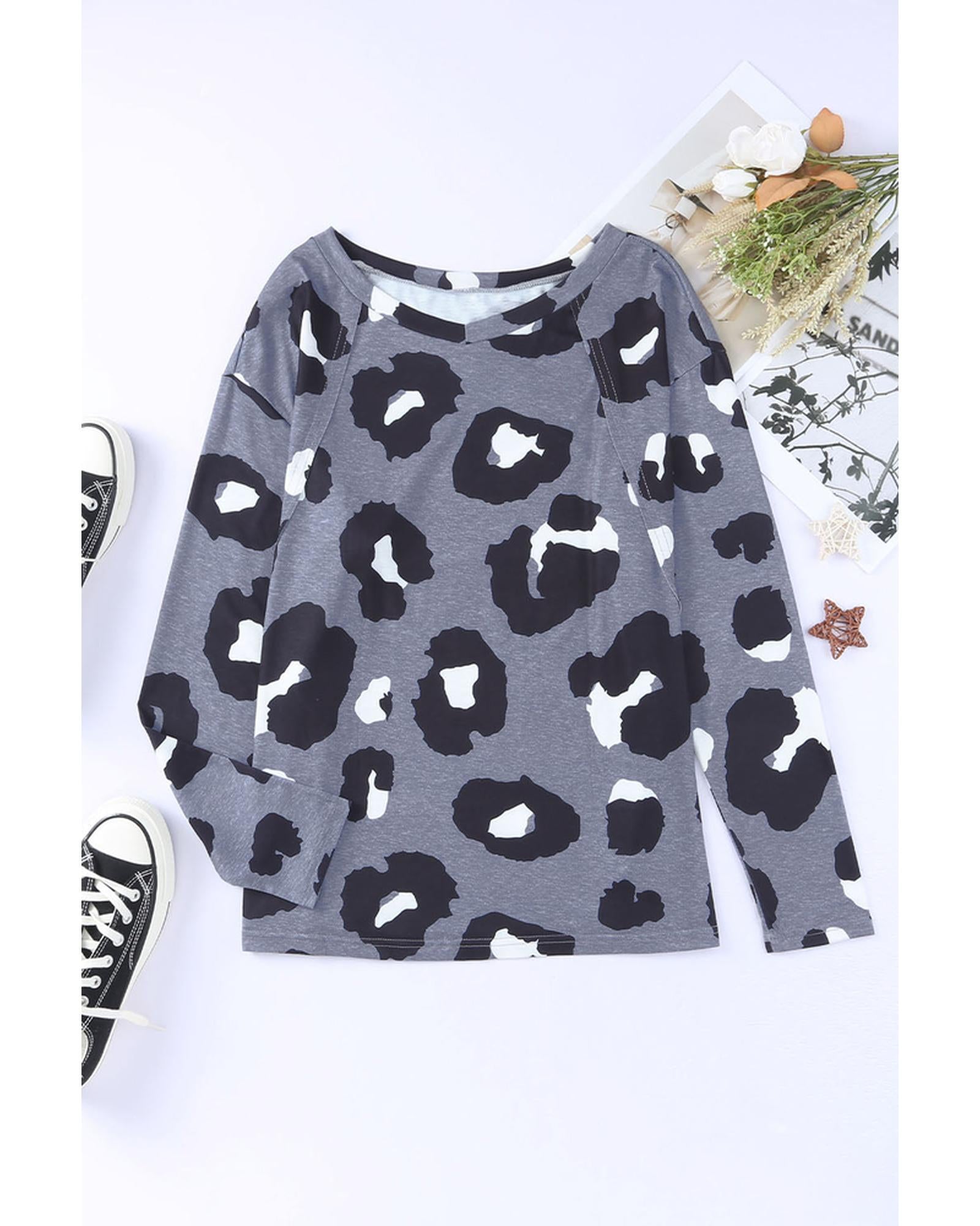 Azura Exchange Leopard Print Long Sleeve Loose Top - M